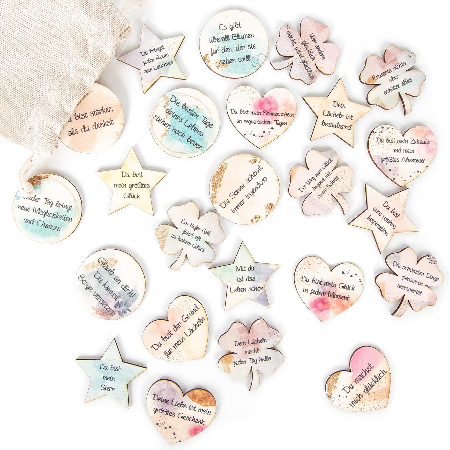 Logbuch-Verlag 24 small gifts lucky talers with sayings love friendship motivation lucky charm 4 cm