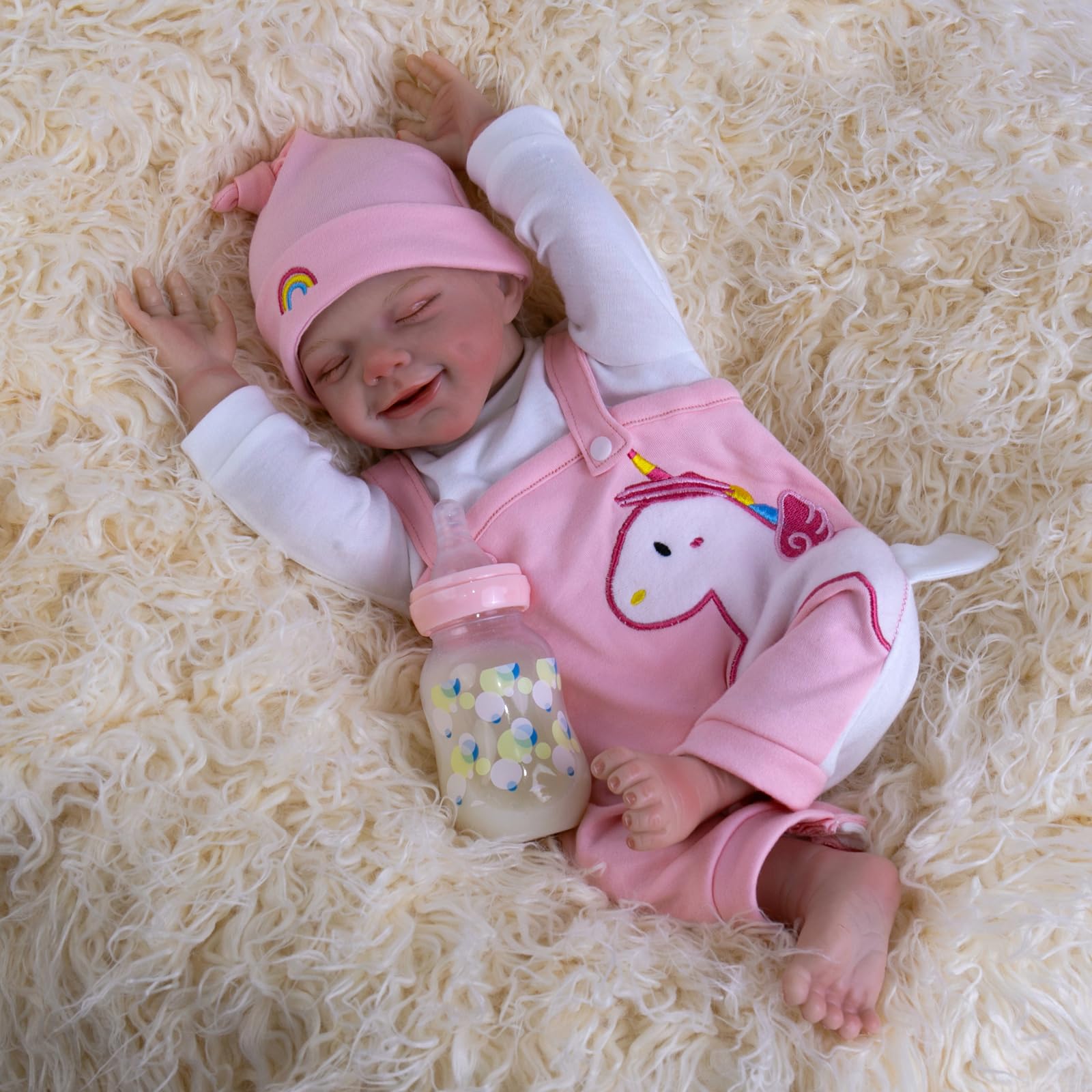 Aori Lifelike Reborn Baby Doll, 20 inch Full Body Soft Vinyl Real Life Baby Girl with Eyes Closed,Realistic SleepingToddler Dolls with Feeding Kit Gift for Kids Age 3+