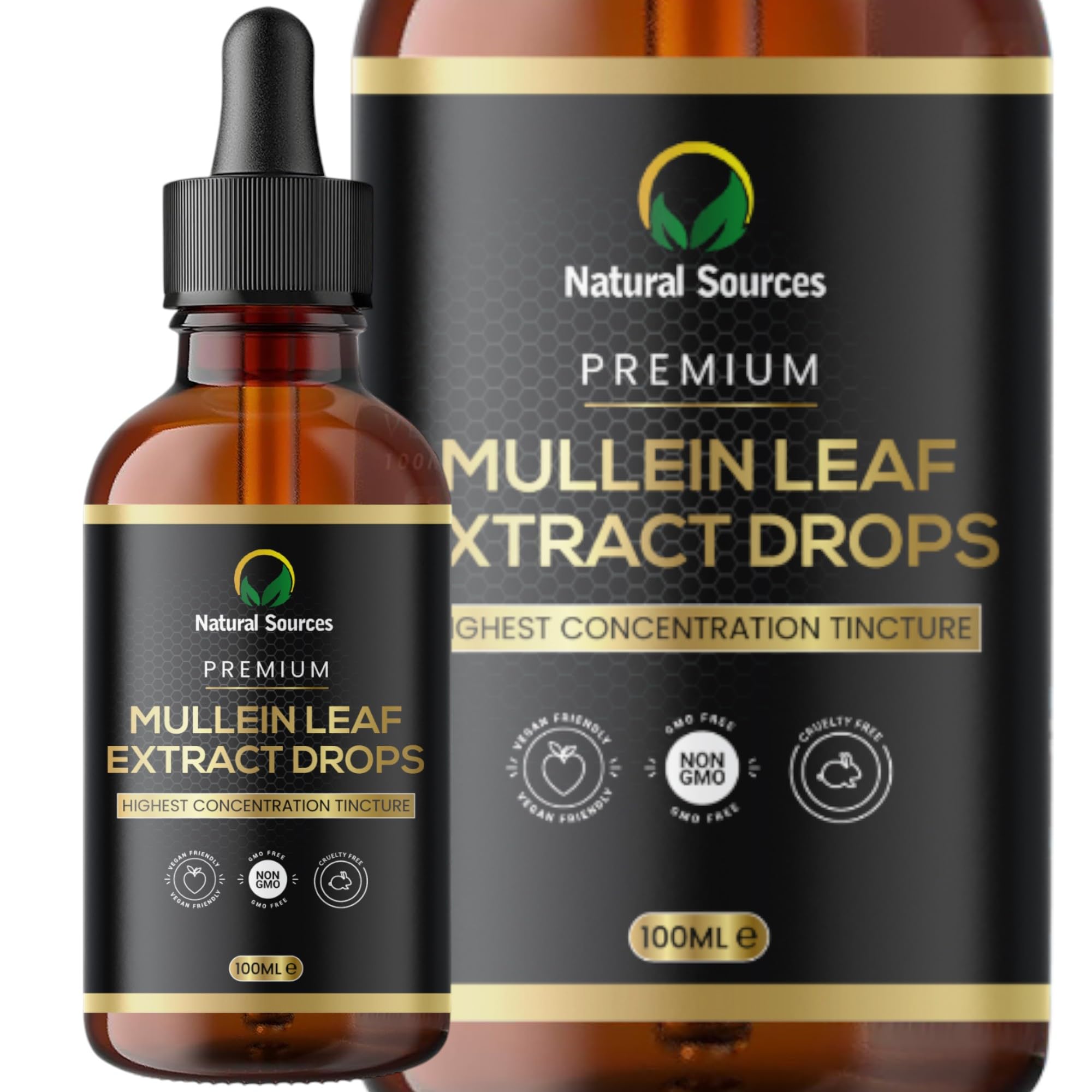 Mullein Leaf Extract for Lungs 100mls -UK Grown & Produced-Highest Concentrate Tincture - Mullen Drops - Huge 100ml = 100 Servings(3 Month Supply). GMDP ORG Certified/Vegan/Non GMO/Cruelty Free.