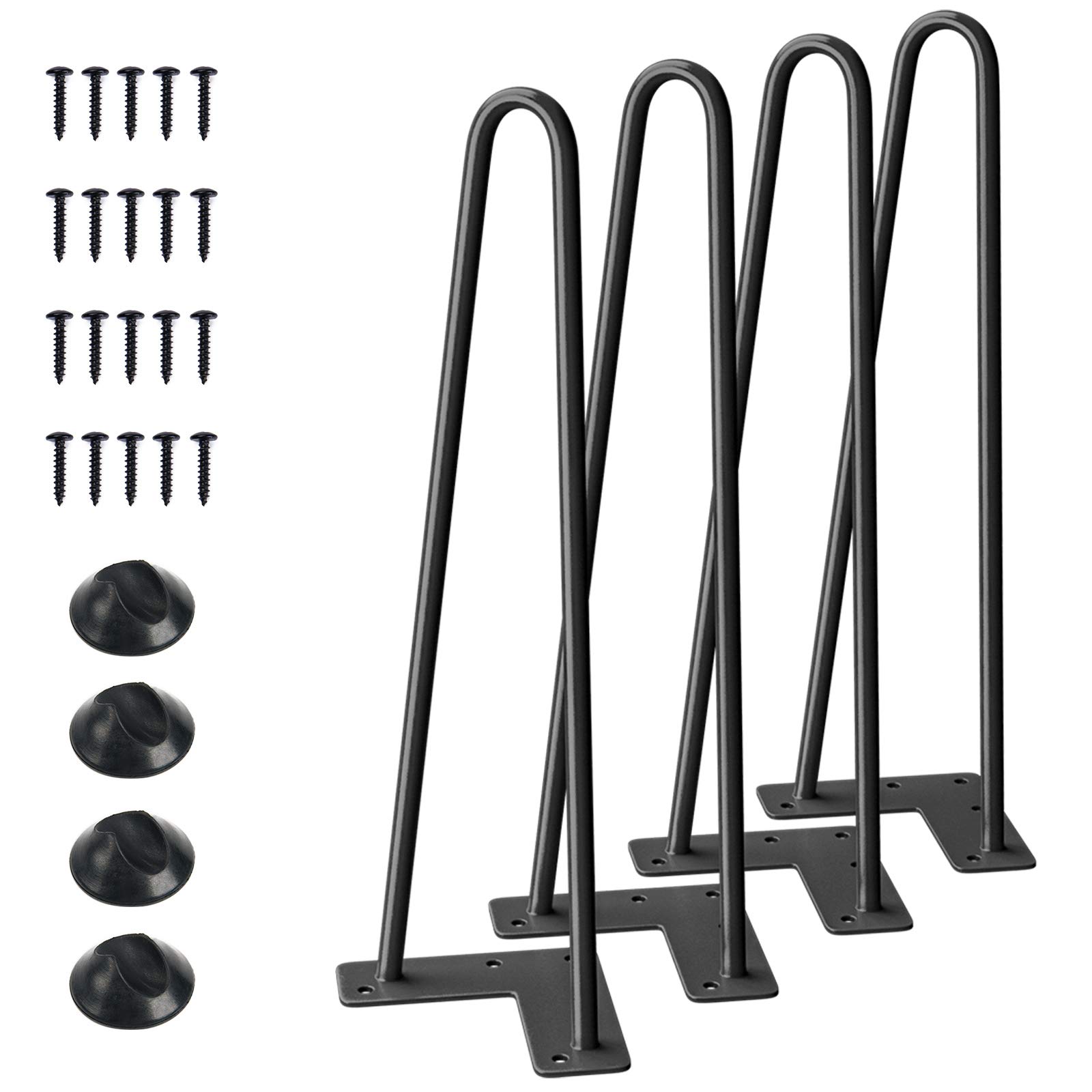 SMARTSTANDARD 16" Hairpin Furniture Legs, Metal Home DIY Projects for Nightstand, Coffee Table, Desk, etc with Rubber Floor Protectors Black 4PCS