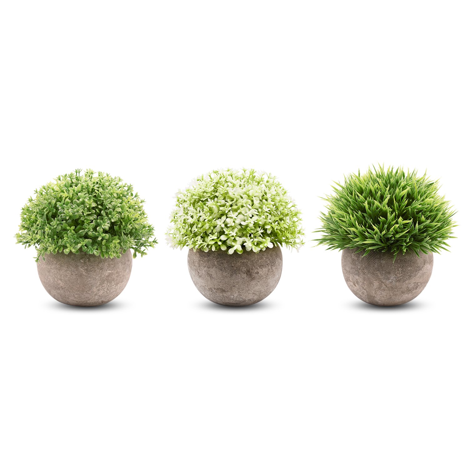 Sunm Boutique 3 Pcs Mini Artificial Plants Artificial Plants Potted Faux Green Plant Greenery Green Grass Flower Topiary Shrubs in Gray Pot for Bathroom Home House Decor