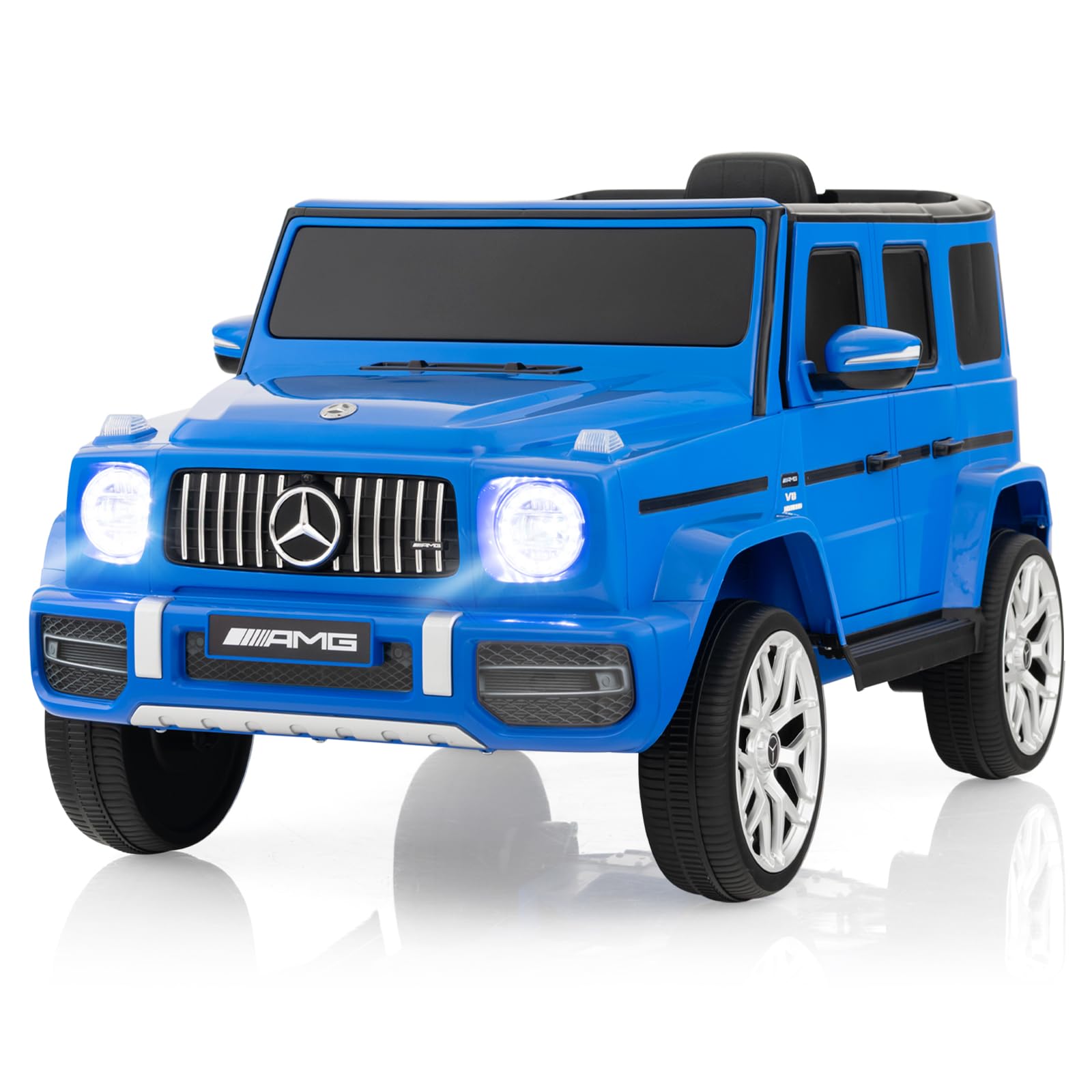 OLAKIDS 12V Kids Ride On Car, Licensed Mercedes Benz G63 Electric Vehicle with Remote Control, Double Open Doors, Music, Bluetooth, 2 Speeds, Wheels Suspension, Battery Powered Driving Toy (Navy)