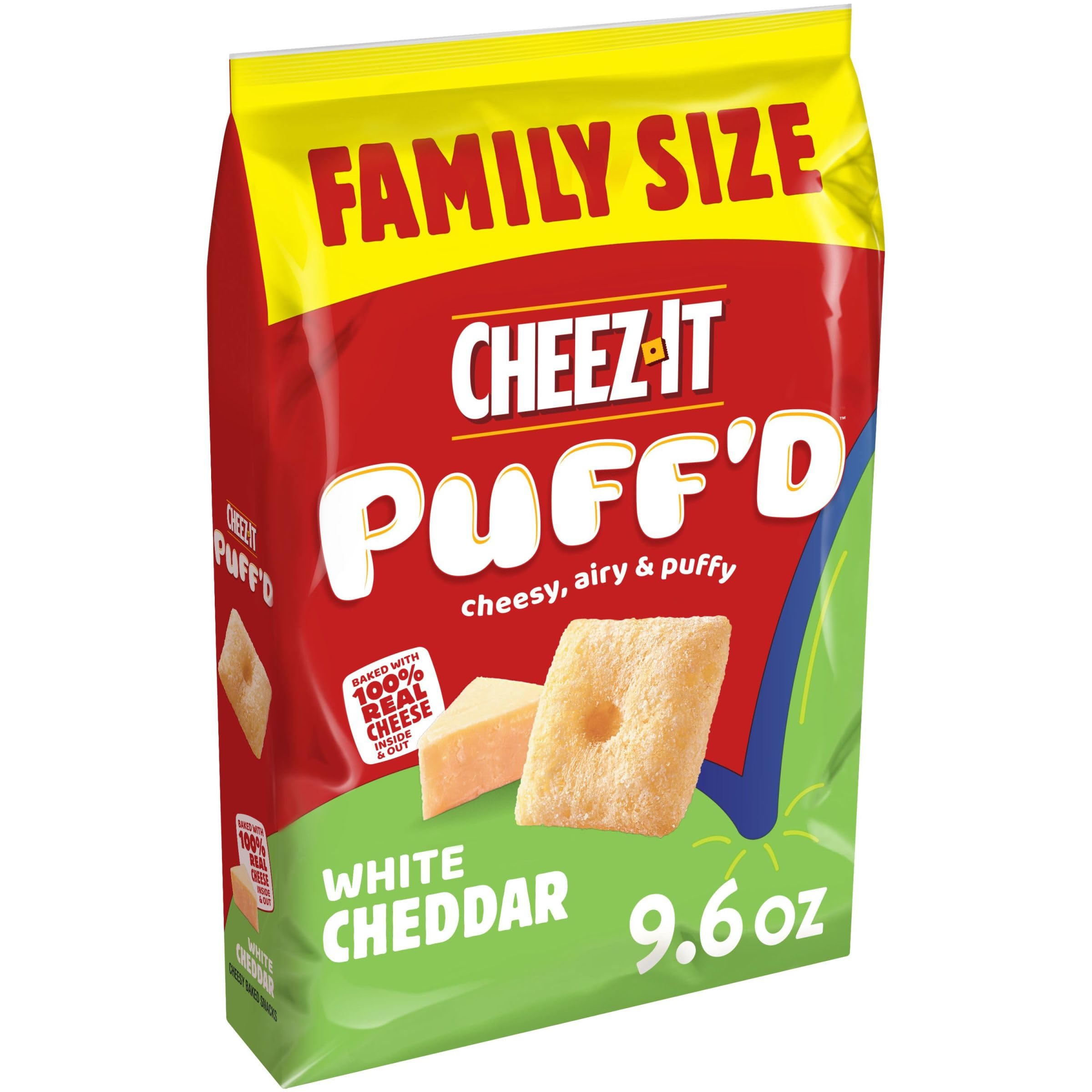 Cheez-ItPuff'd Cheesy Baked Snacks, Puffed Snack Crackers, Kids Snacks, White Cheddar, 9.6oz Bag (1 Bag)