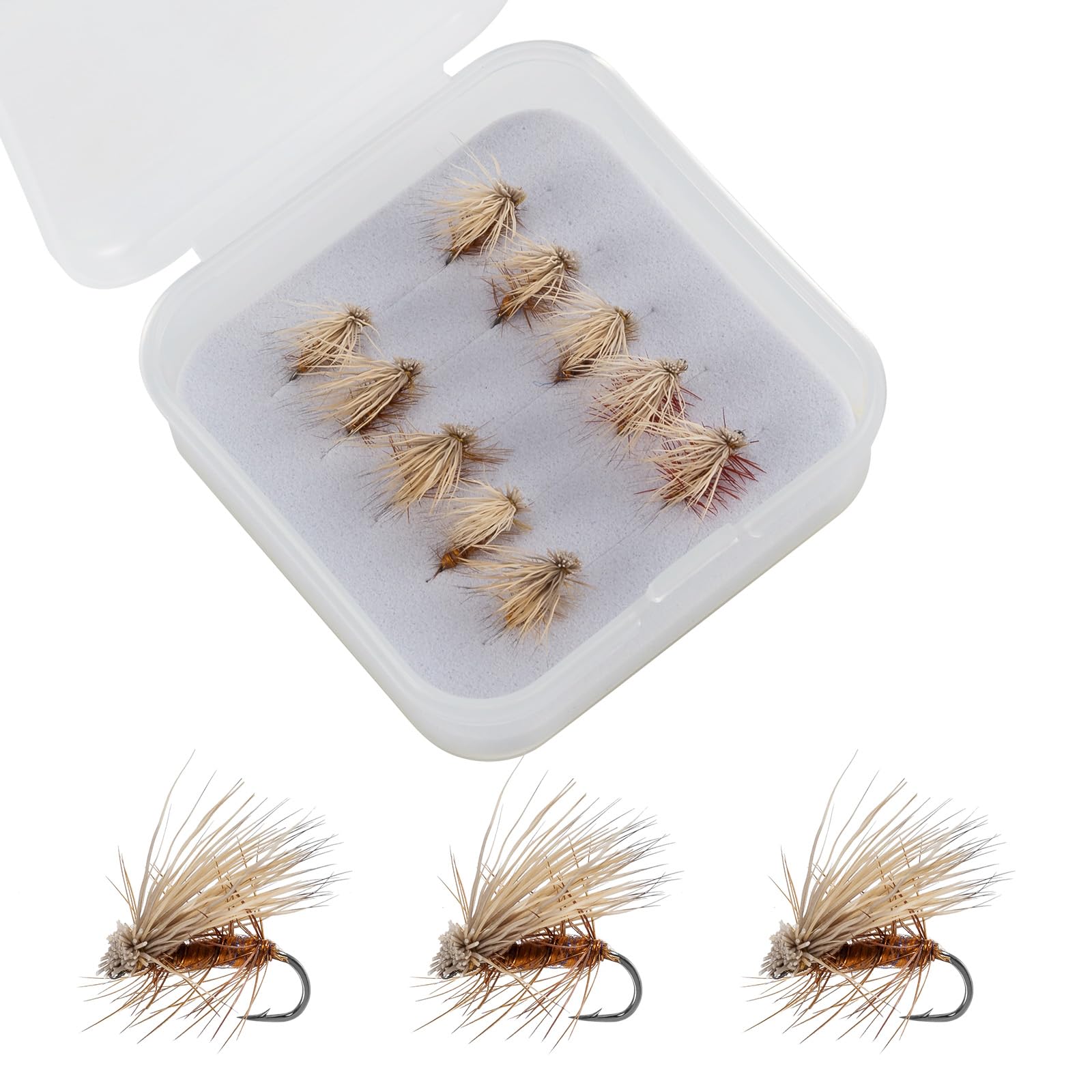 Alwonder Elk Hair Caddis Fly Kit, 10PCS Trout Flies Caddisflies Dry Flies for Fly Fishing, Fly Fishing Lures Assortment with Storage Box, Size 16/18 Caddis Flies for Trout Fishing