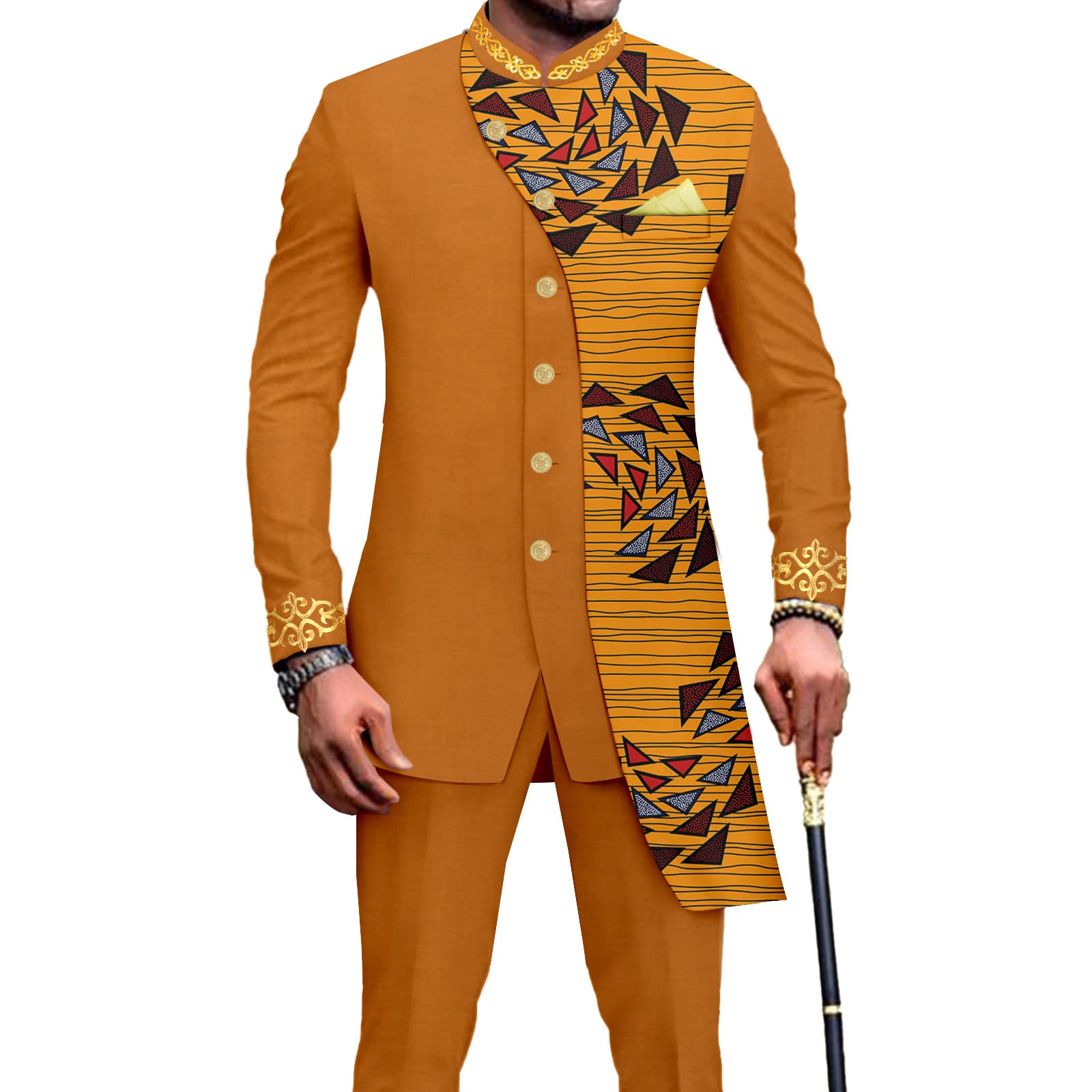 African Suits for Men Slim Fit Embroidery Single Breated Print Blazer and Pants Set Business Suit