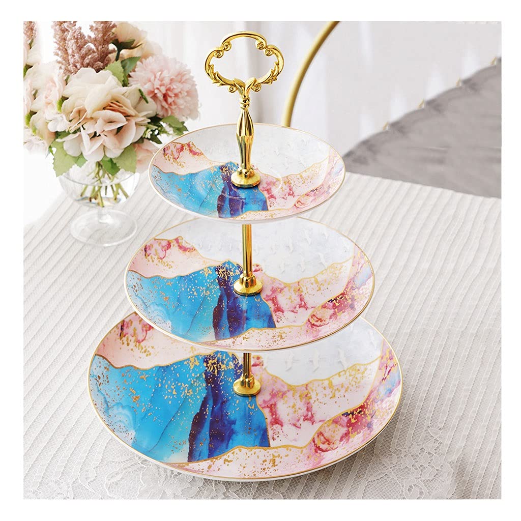 Cake Stand European-style High-end Cake Stand Bone China Double-layer Biscuit Candy Plate Afternoon Tea Dessert Stand Living Room Multi-layer Fruit Plate Cake Plate (Size : B)