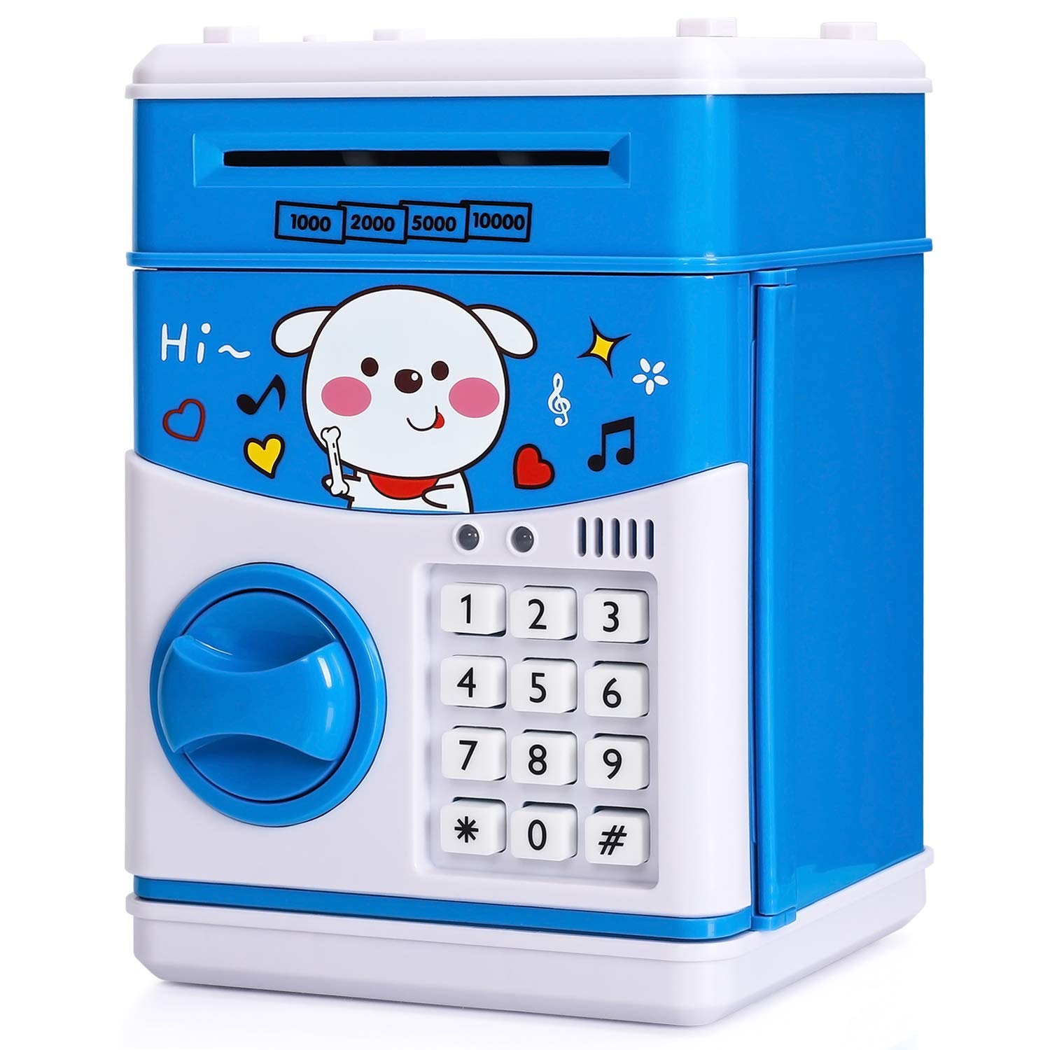 Electronic Dog Piggy Bank for Kids Cash Cartoon ATM Money Saver Bank for Kids with Password & Music Great Gift Toy for Kids Children (Blue)