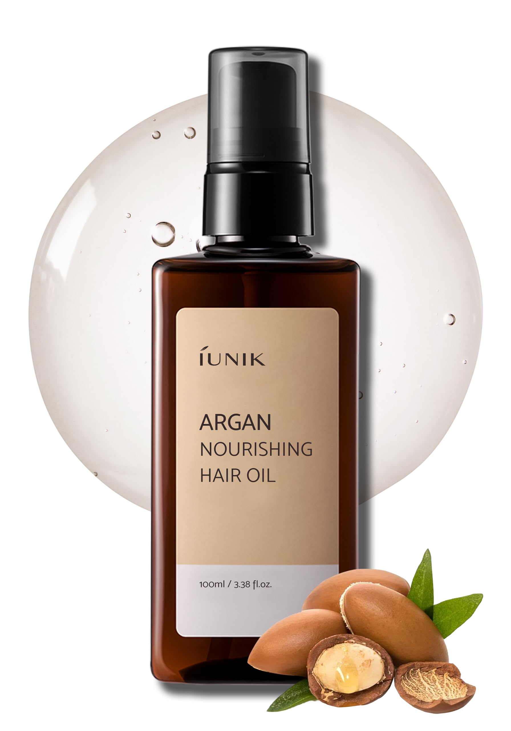 IUNIK Argan 3.9% Nourishing Hair Oil Treatment Non-sticky Lightweight - Smooth Strengthen Damaged Hair Quick-Absorption Silky Texture Eliminates Frizz Creates Brilliant Shines 3.38 Fl Oz Korean'