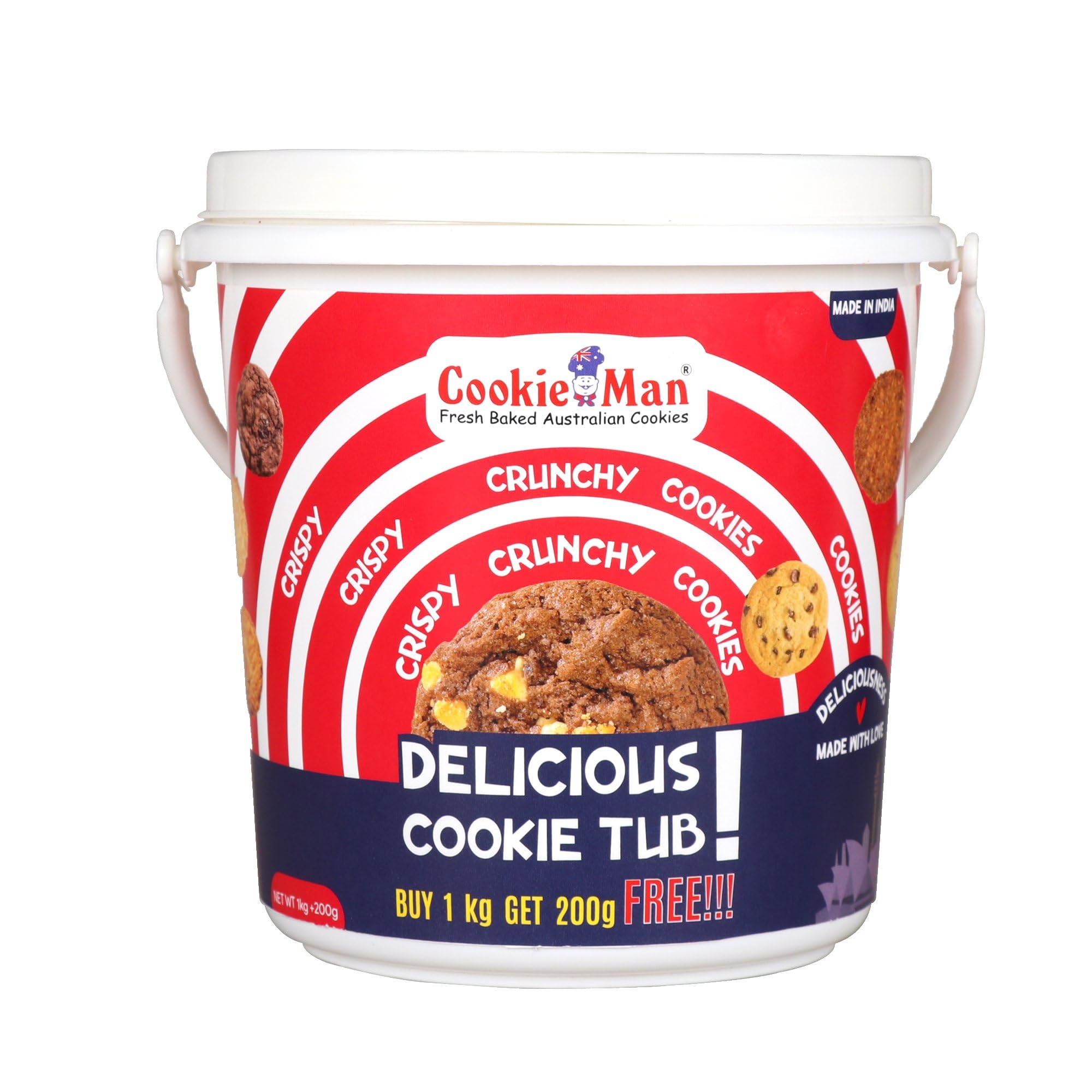 CookieMan Assorted Cookies Tub - 1kg + Get 200g Cookies Extra | Large Cookies Pack | Family Pack of Premium Cookies Biscuits | Super Saver Jumbo Pack