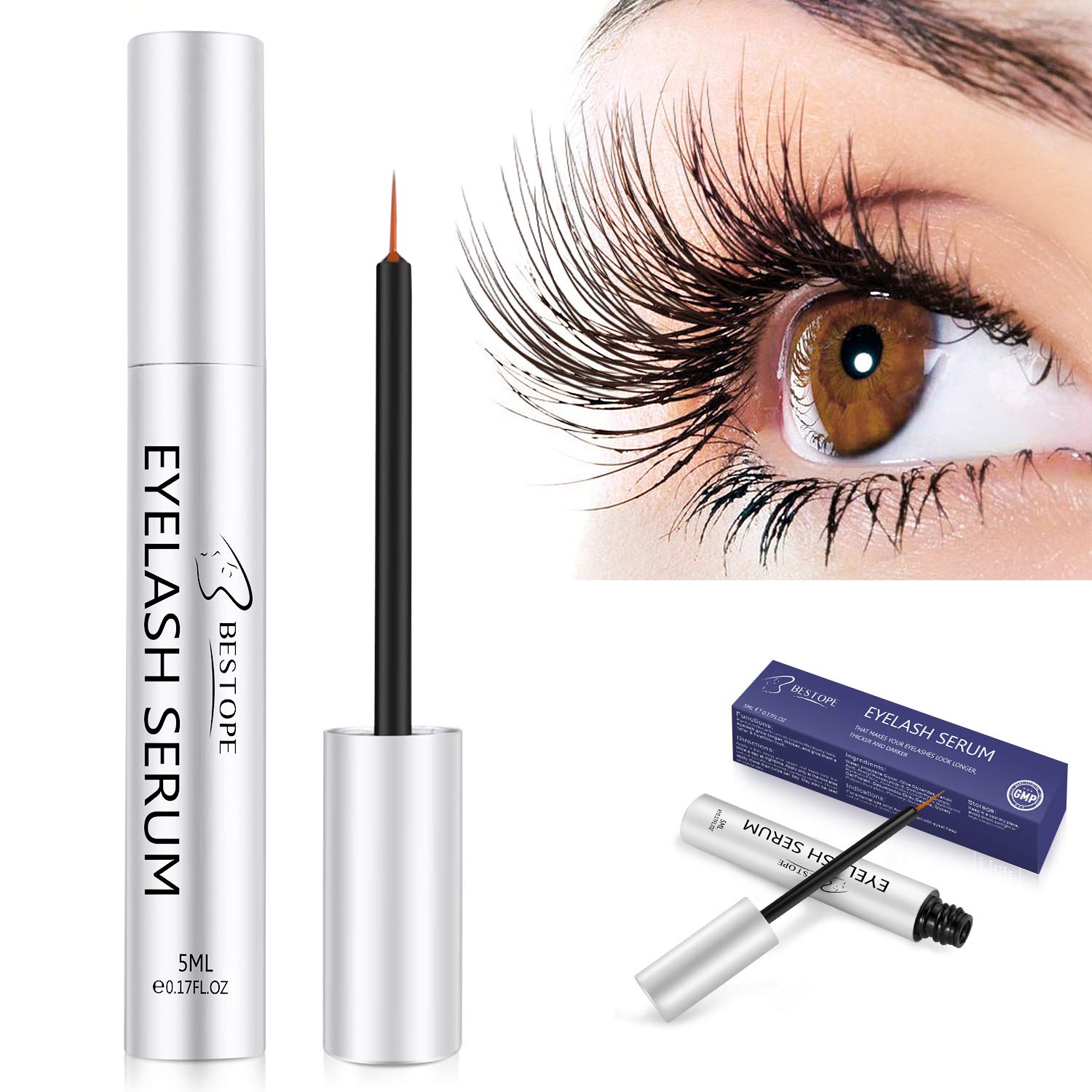 Eyelash Growth Serum,BESTOPE 2020 Newest Natural Brow Lash Enhancer(5ML),Nourish Damaged Lashes and Boost Rapid Growth for Any Kind of Lash and Brow in 20 Days