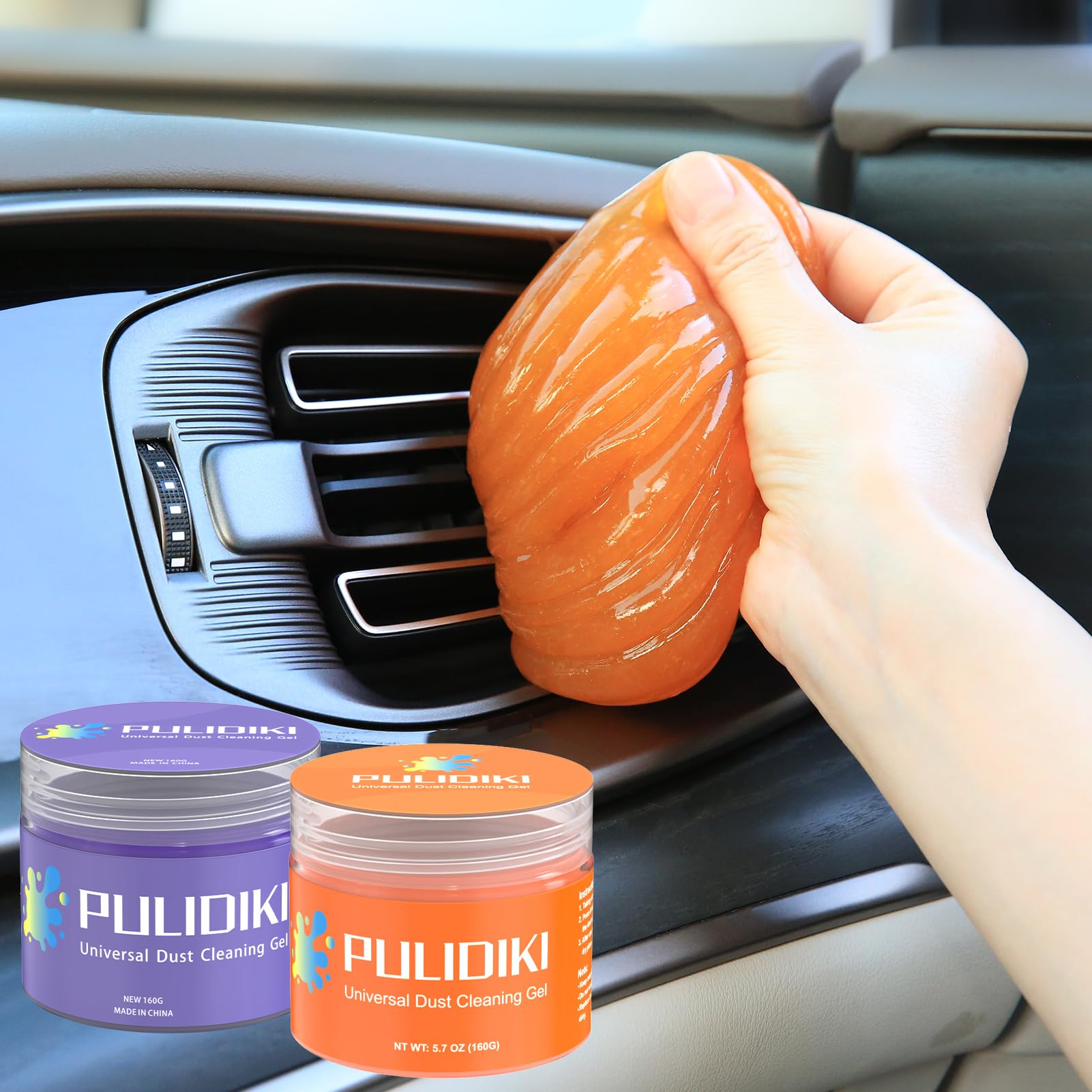 PULIDIKICleaning Gel for Car Cleaning Putty Car Slime for Cleaning Car Detailing Putty Detail Tools Car Interior Cleaner Automotive Car Cleaning Kits Keyboard Cleaner Purple Orange (2Pack)