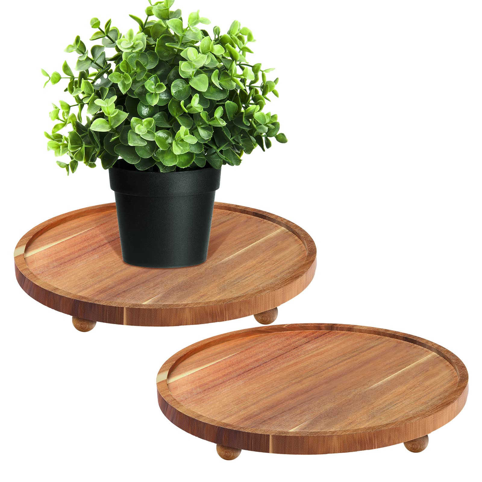 Sieral 2 Pieces Wooden Plant Riser Stands Wood Pedestal Round Acacia Wood Stand Soap Stand Farmhouse Wooden Plant Tray for Indoor Outdoor Home, Garden Patio Decorative, 9.8 Inch Diameter