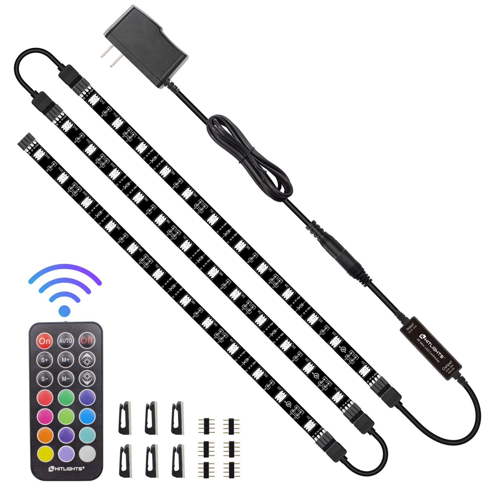 HitLights LED Strip Lights 3 Pre-Cut 12Inch/36Inch LED Light Strip Flexible Color Changing 5050 LED Accent Kit with RF Remote, Power Supply, and Connectors for TV, Home, DIY Decoration