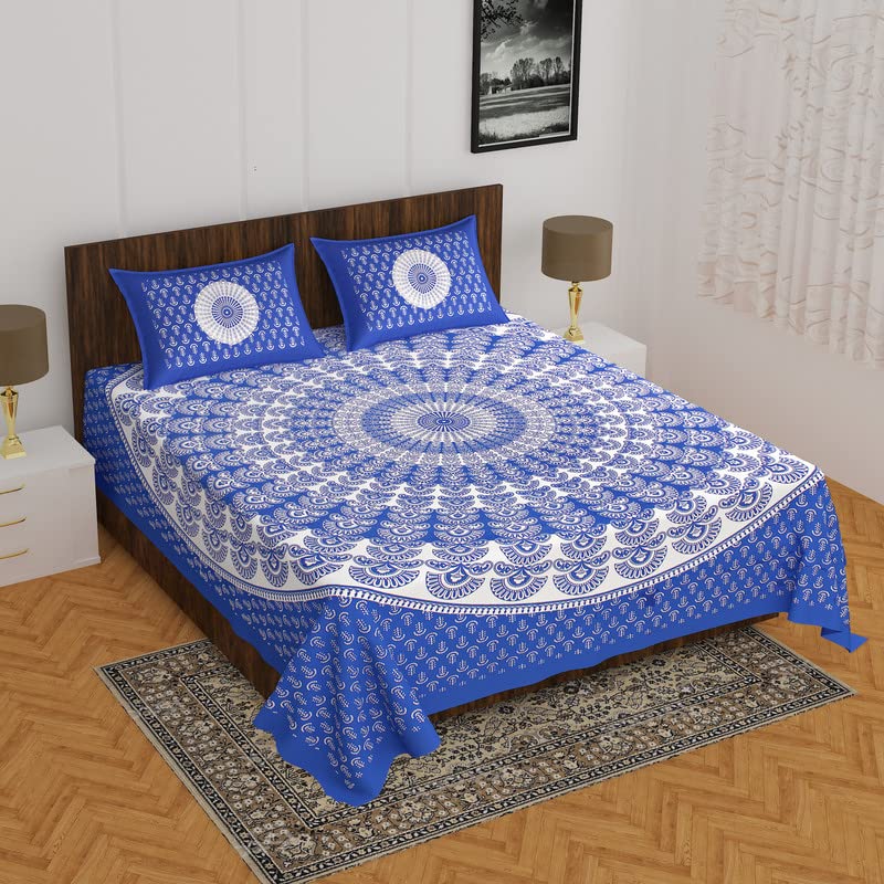 MSKS 100% Pure Cotton Sanganeri Jaipuri Printed Double Bedsheet with 2 Pillow Covers_22