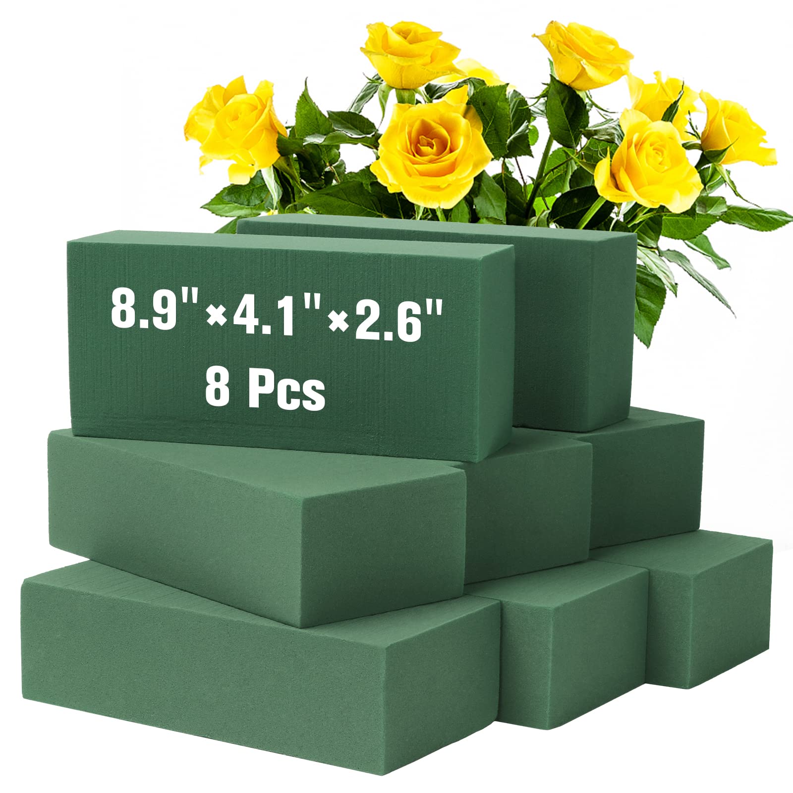 BEWAVE 8 Pcs Floral Foam Blocks for Flower Arrangements Wet & Dry Green Foam Bricks for Fresh and Artificial Flowers Crafts Wedding Birthdays Home and Garden Decorations 22.5 L x 10.5 W x 6.5 H CM