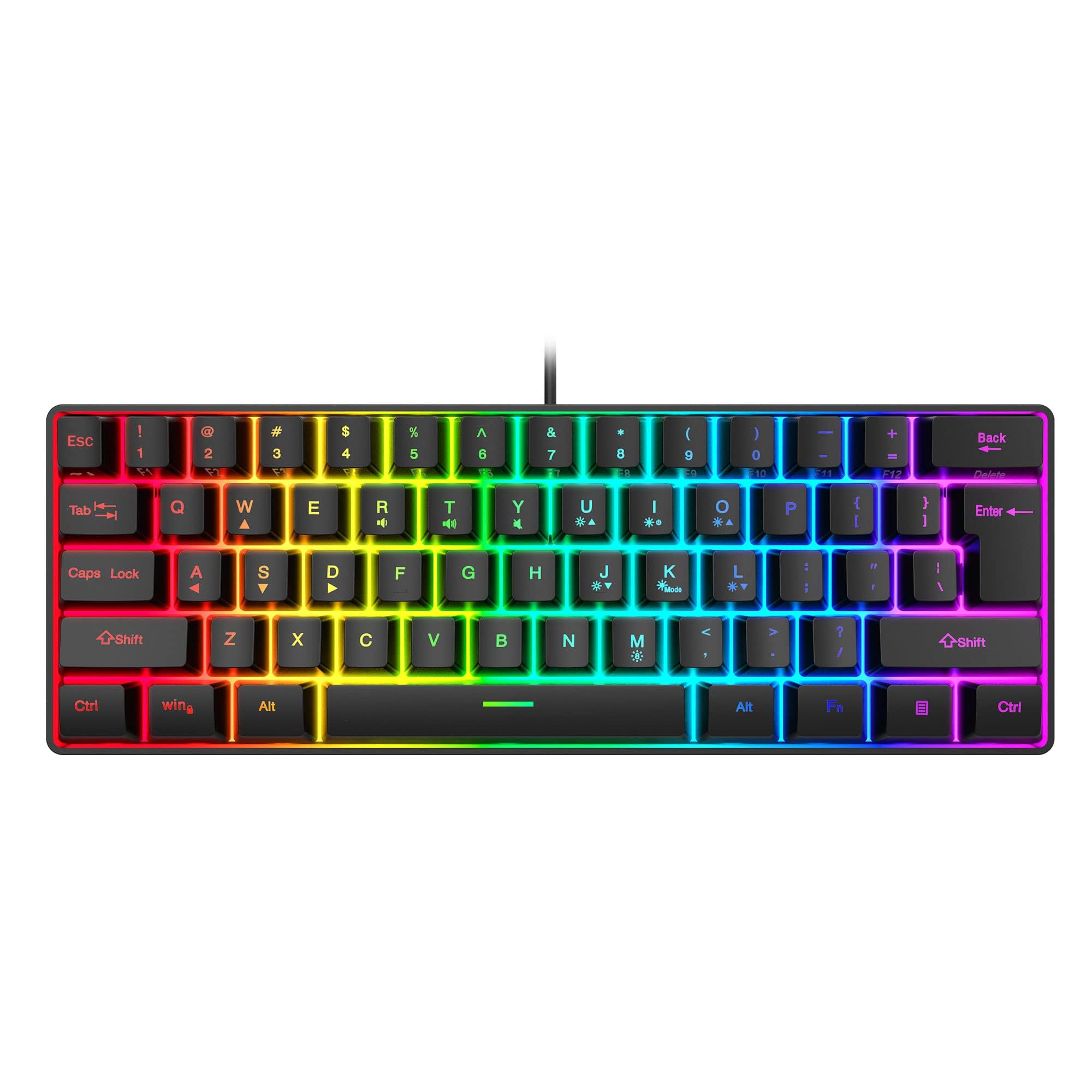 Snpurdiri60% Wired Gaming Keyboard, RGB Backlit Ultra-Compact Mini Keyboard, Waterproof Small Compact 61 Keys Keyboard for PC/Mac Gamer, Typist, Travel, Easy to Carry on Business Trip(Black)