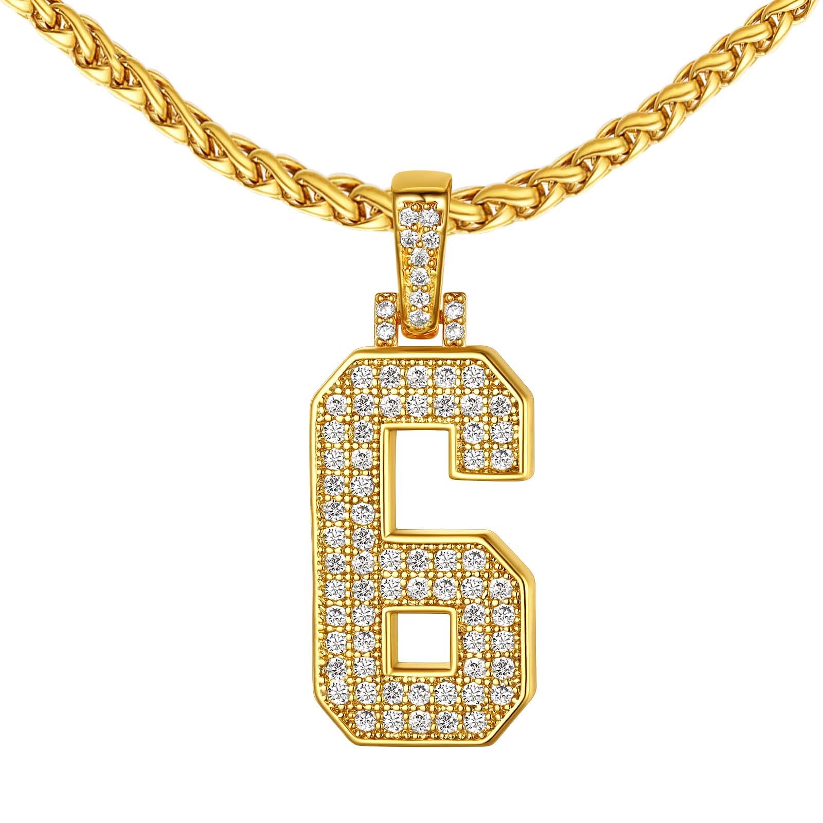 FindChicBling Number Necklace for Men Hip Hop Cubic Zirconia 18K Gold Plated Custom Name/2 Row Big Pendant Personalized Jewelry for Rapper, Tennis Chain/Wheat Chain 18'' to 30'' Length, with Gift Box