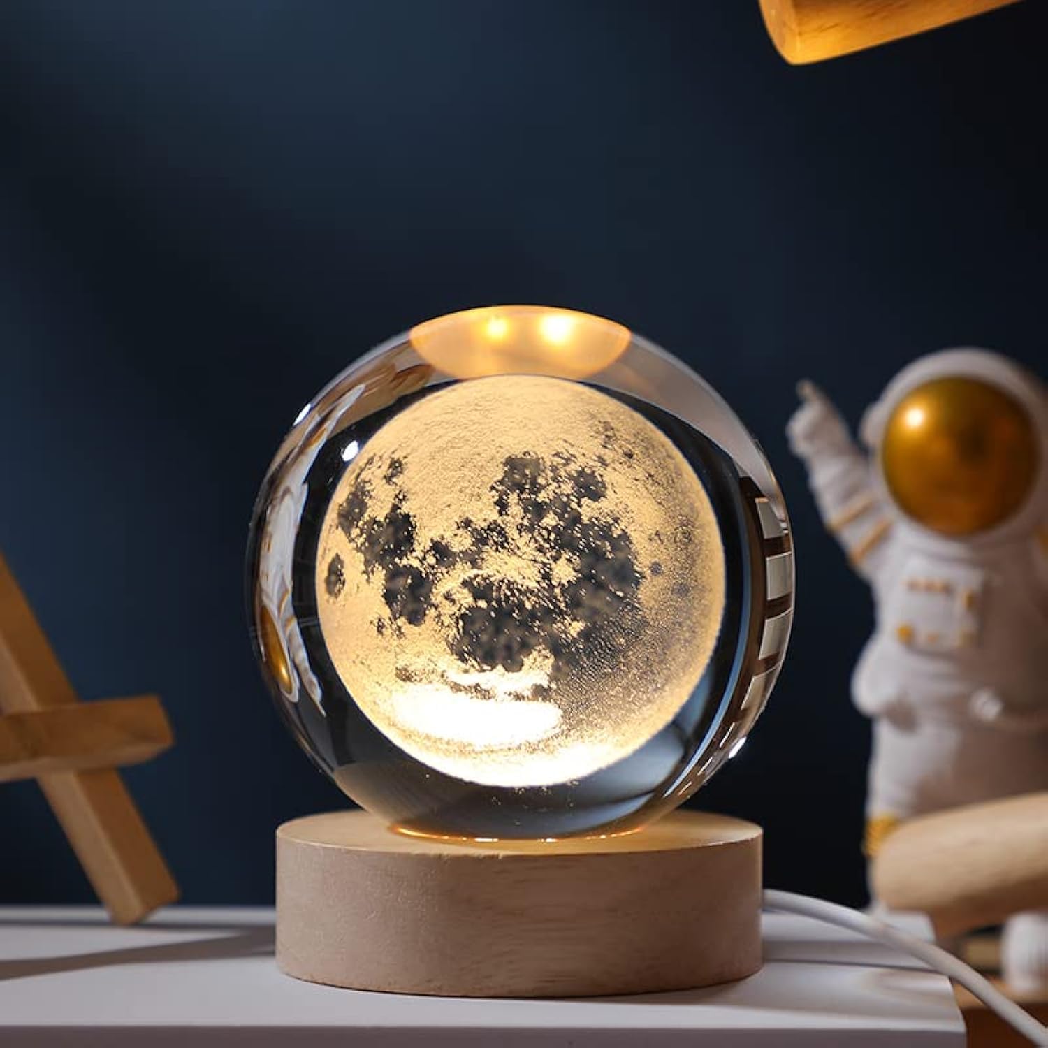 3D Galaxy Crystal Ball Night Light for Kids with Colorful LED Light Base, Color Changing Light with Remote as a Birthday Gift for Teens Boys and Girls, Moon Model