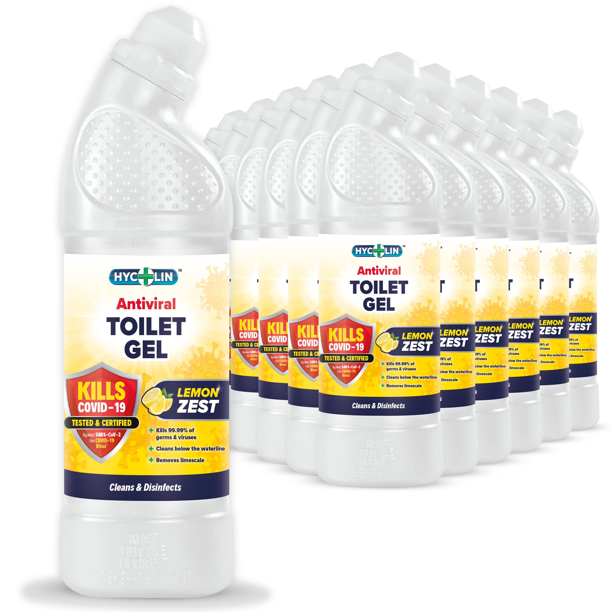 Hycolin Antiviral Toilet Gel Cleaner - Lemon Zest Fragrance - 12x750ml Bottles