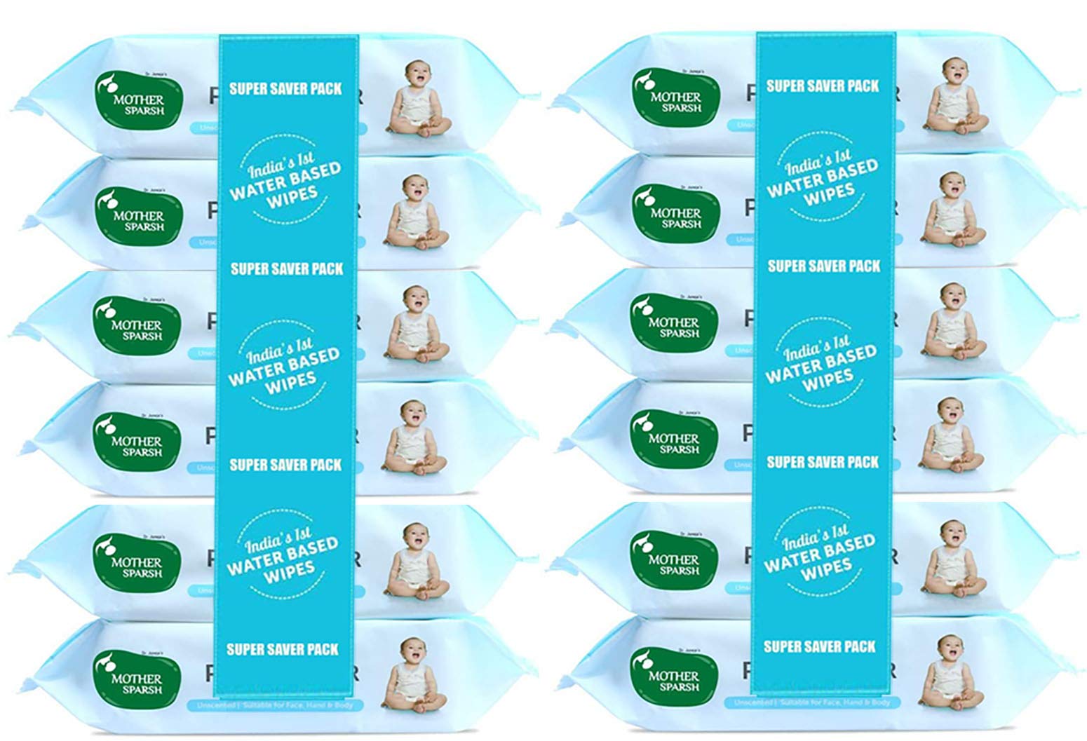 Mother Sparsh 99% Pure Water Baby Wipes-Super Thick, 72pcs, Pack of 6