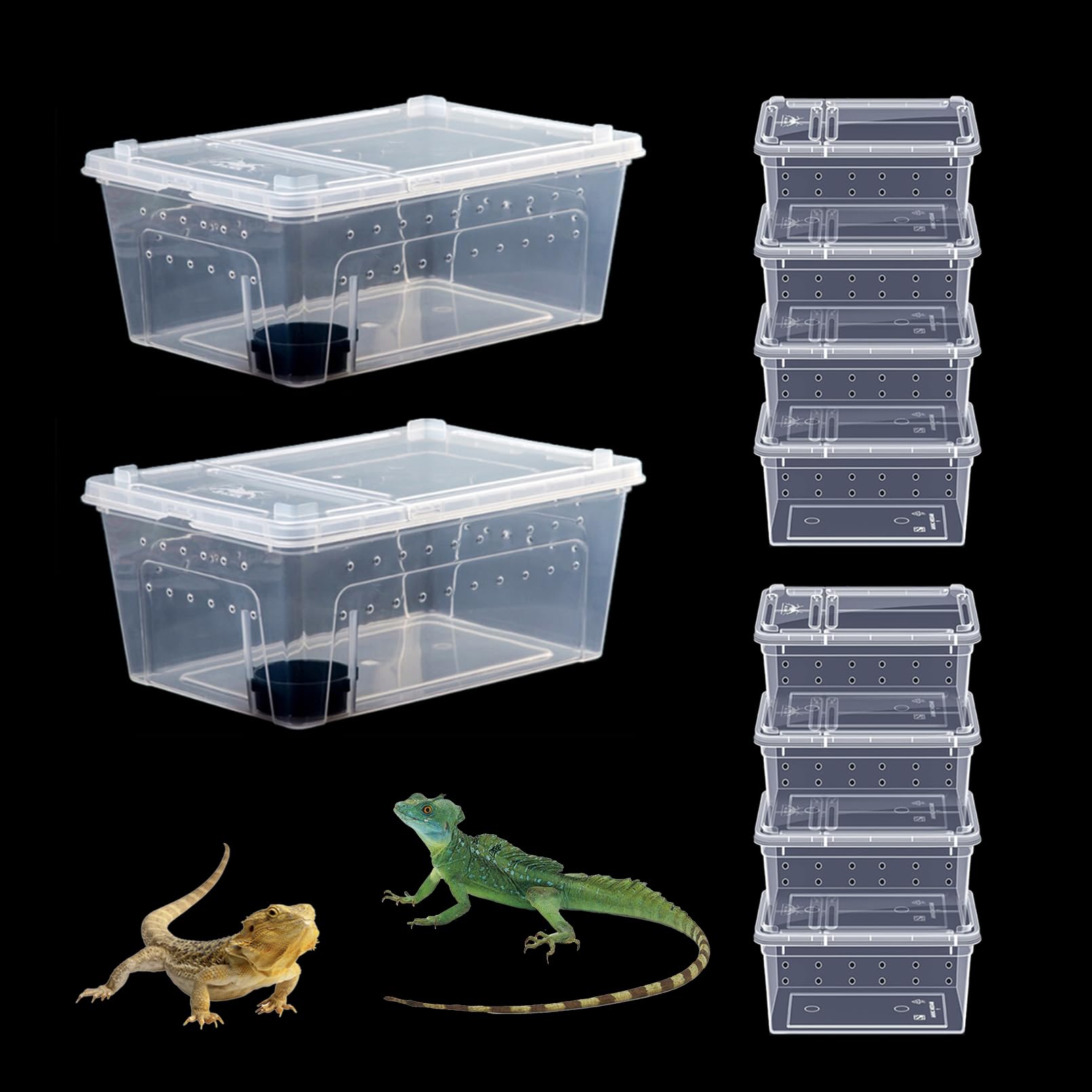 PINVNBY Reptile Feeding Box 10 PCS Snake Breeding Box Lizard Cage Habitat Hatching Container Transparent Portable Plastic Pet House for Spider Scorpion Gecko Tortoise Treefrog(White 2 Large 8 Small)