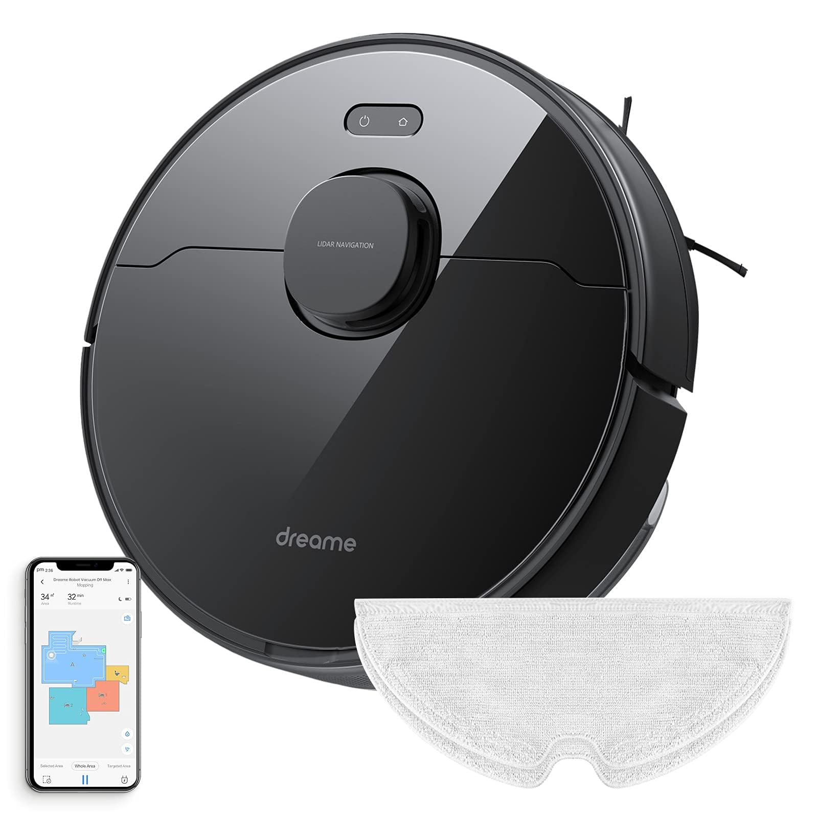 dreame D9 Max Robotic Vacuum Cleaner and Mop, 4000Pa Strong Suction, DreameBot Vacuum Robot Sweep and Mop 2-in-1, Multi-Floor Mapping, Lidar Navigation, Alexa/App/WiFi, Ideal for Pet Hair