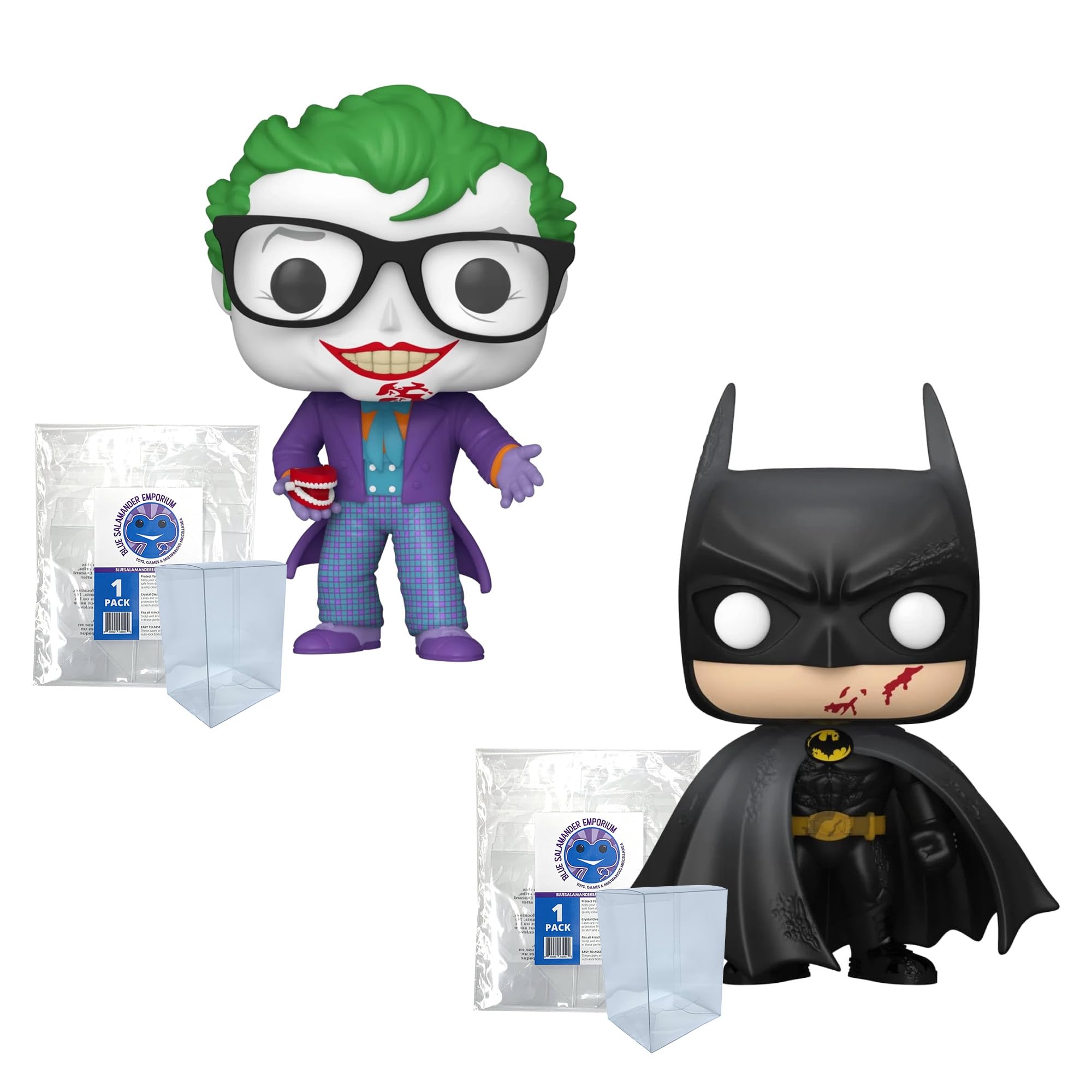 Blue Salamander Emporium Plastic Protector Cases Bundled with Batman 85th Anniversary The Joker with Teeth #517 and Batman Bloody #518 Vinyl Figures