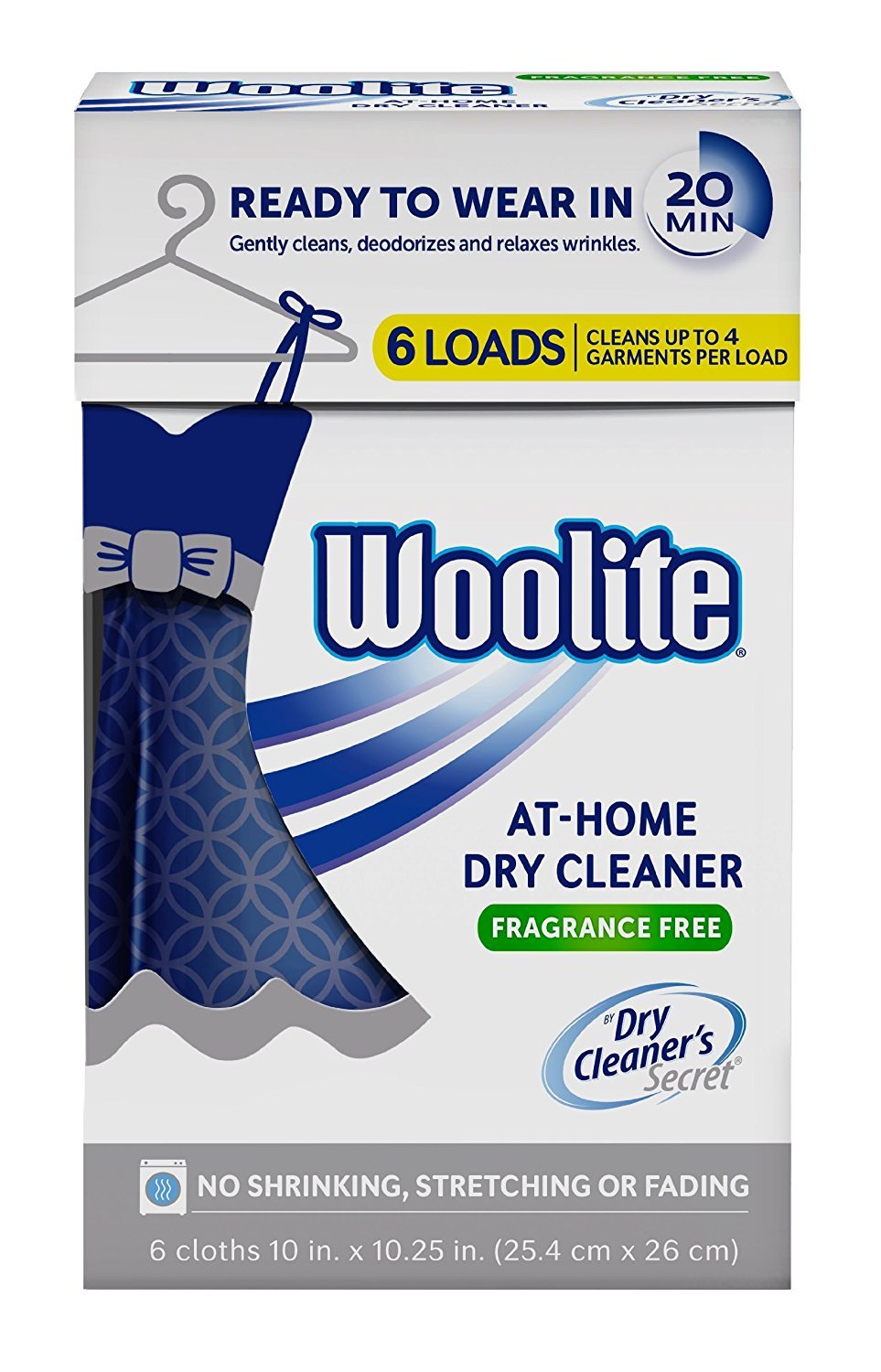 Woolite Dry Care Cleaner, At Home Dry Clean in 20 Minutes Everyday, Special Care, and Dry Clean Clothes, Fragrance Free, 6 Cloths