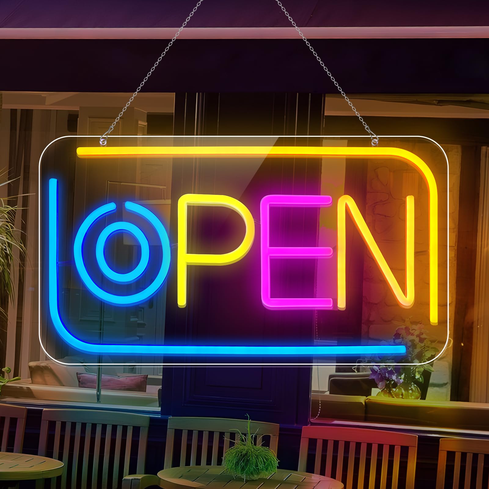 inShareplus Colorful LED Neon Open Sign, 16.5"x 9" Bright Open Signs LED for Business, with ON/Off Switch Adapter, Light up Open Sign LED for Shops Window, Restaurants, Bar