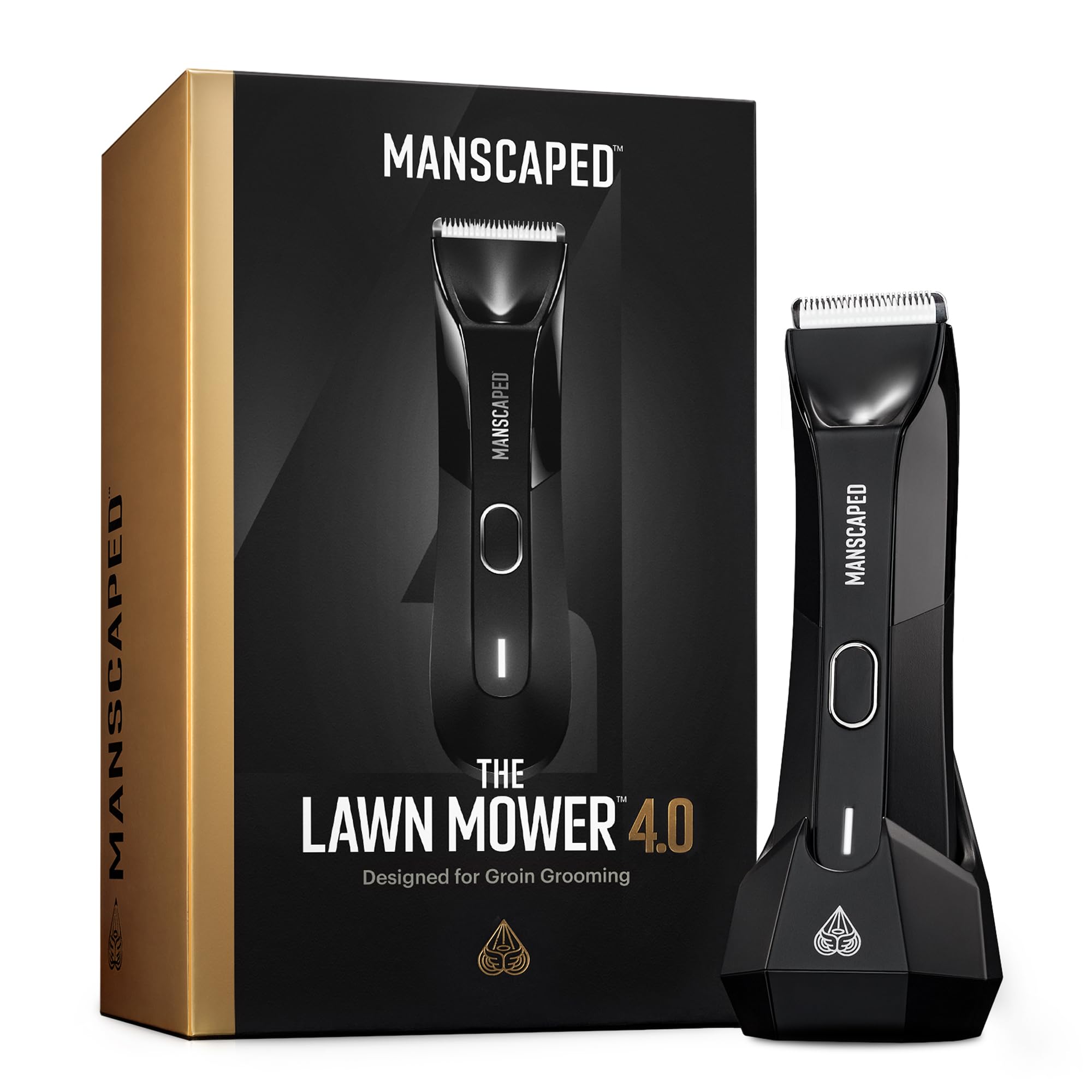 MANSCAPED® The Lawn Mower® 4.0, Electric Groin Hair Trimmer, Replaceable SkinSafe® Ceramic Blade Heads, Waterproof Wet/Dry Clippers, Rechargeable, Wireless Charging, Male Hygiene Grooming Razor