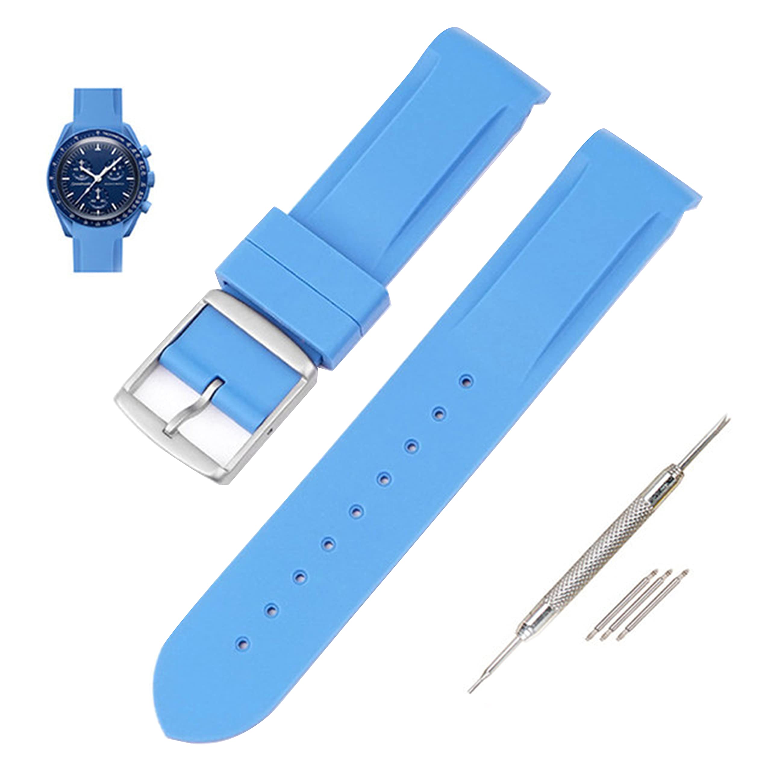 MSFUnisex Curved MoonSwatch Silicone Watch Strap - 20mm Waterproof Sports Watch Band, Dark Blue, One Size