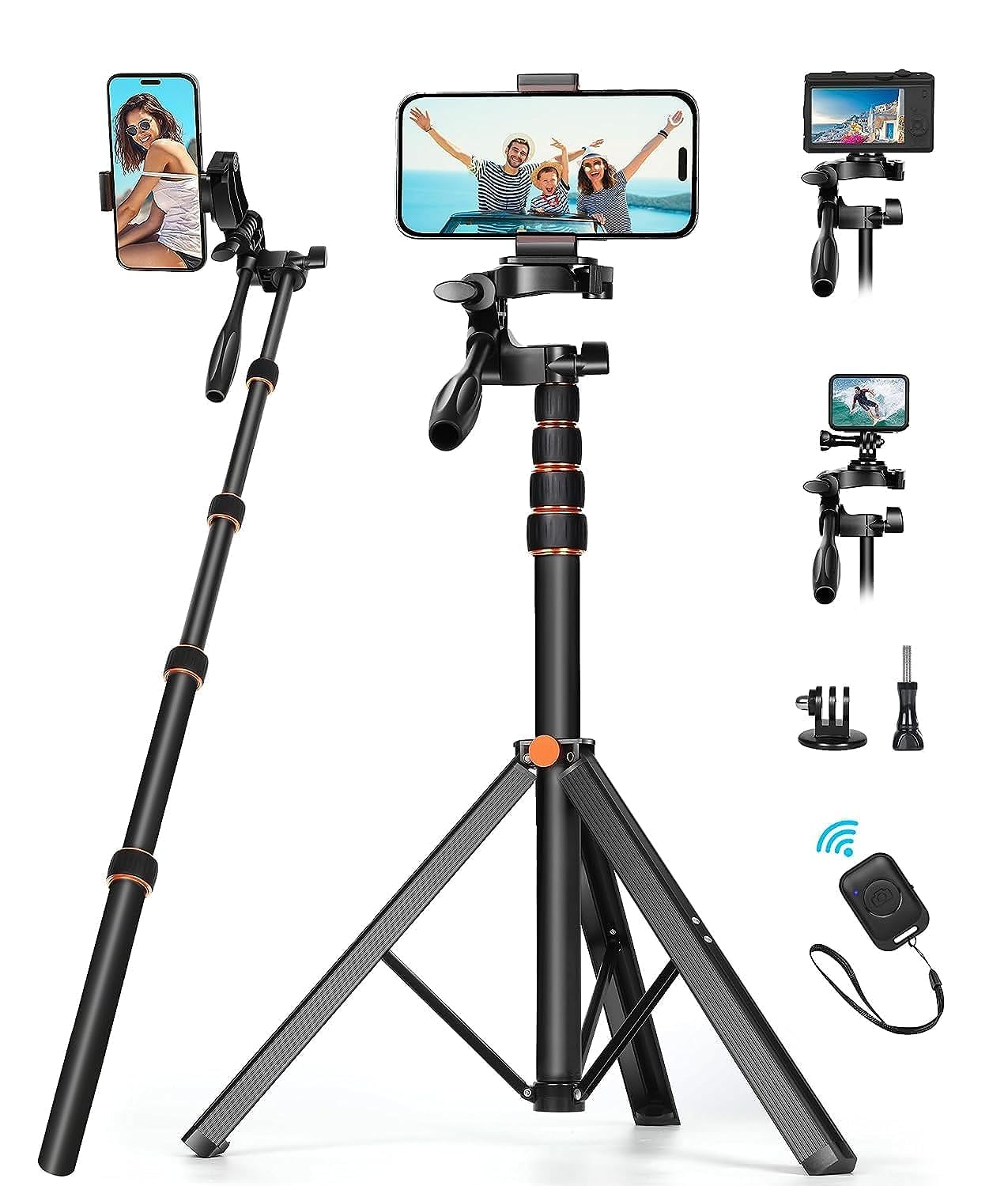 Ufanore Tripod 63.5", Tripod for iPhone with 360° Rotatable Pan Head and Remote, Aluminum Sturdy Mobile Tripod Stand, Phone Tripod for GoPro/Camera