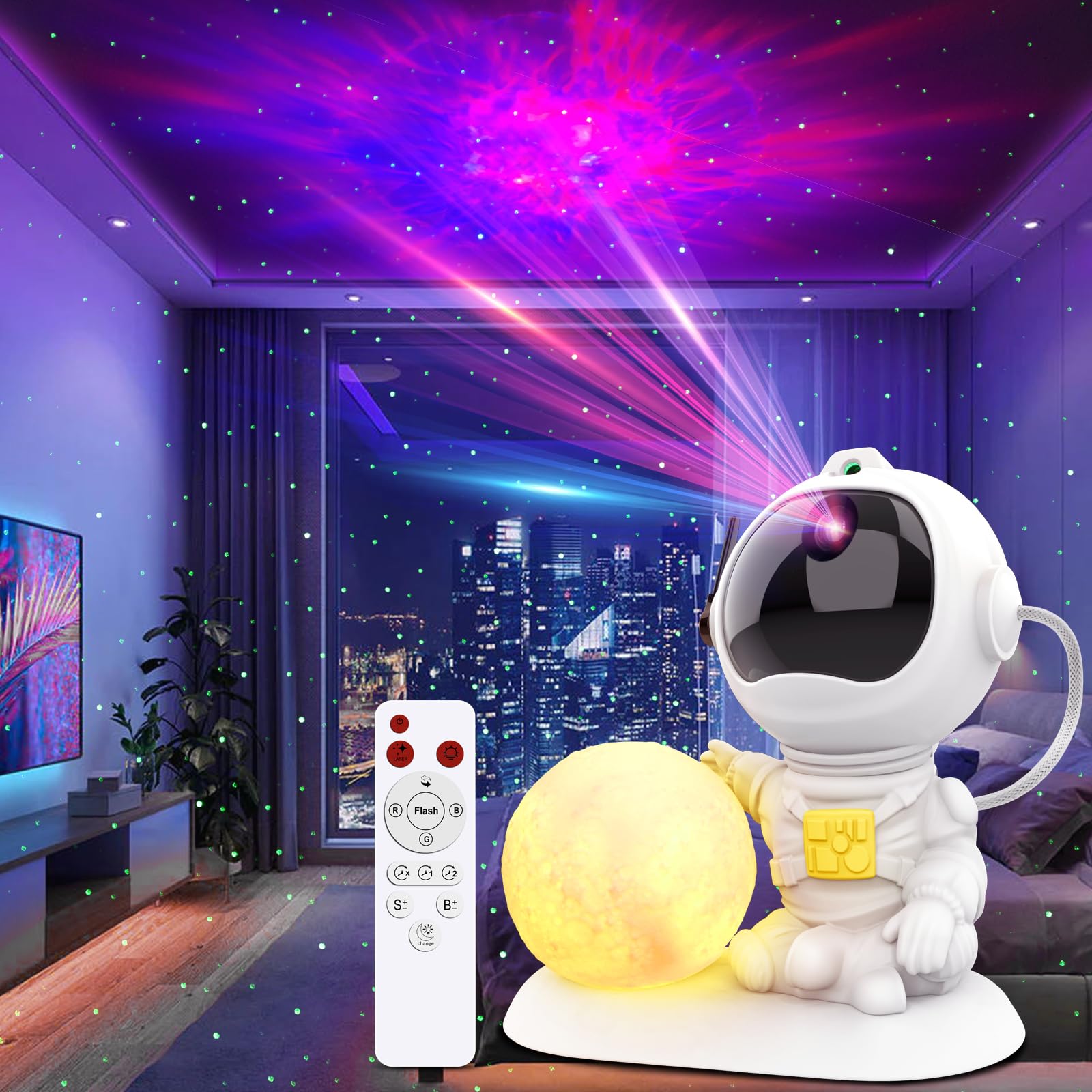 Astronaut Galaxy Projector, 3 in 1 Star Projector with 3.5 inch Moon Lamp, Remote & Timer, 33 Light Effects Space Projector for Bedroom, Kids Adults Room Decor Aesthetic, Gifts for Christmas Birthdays