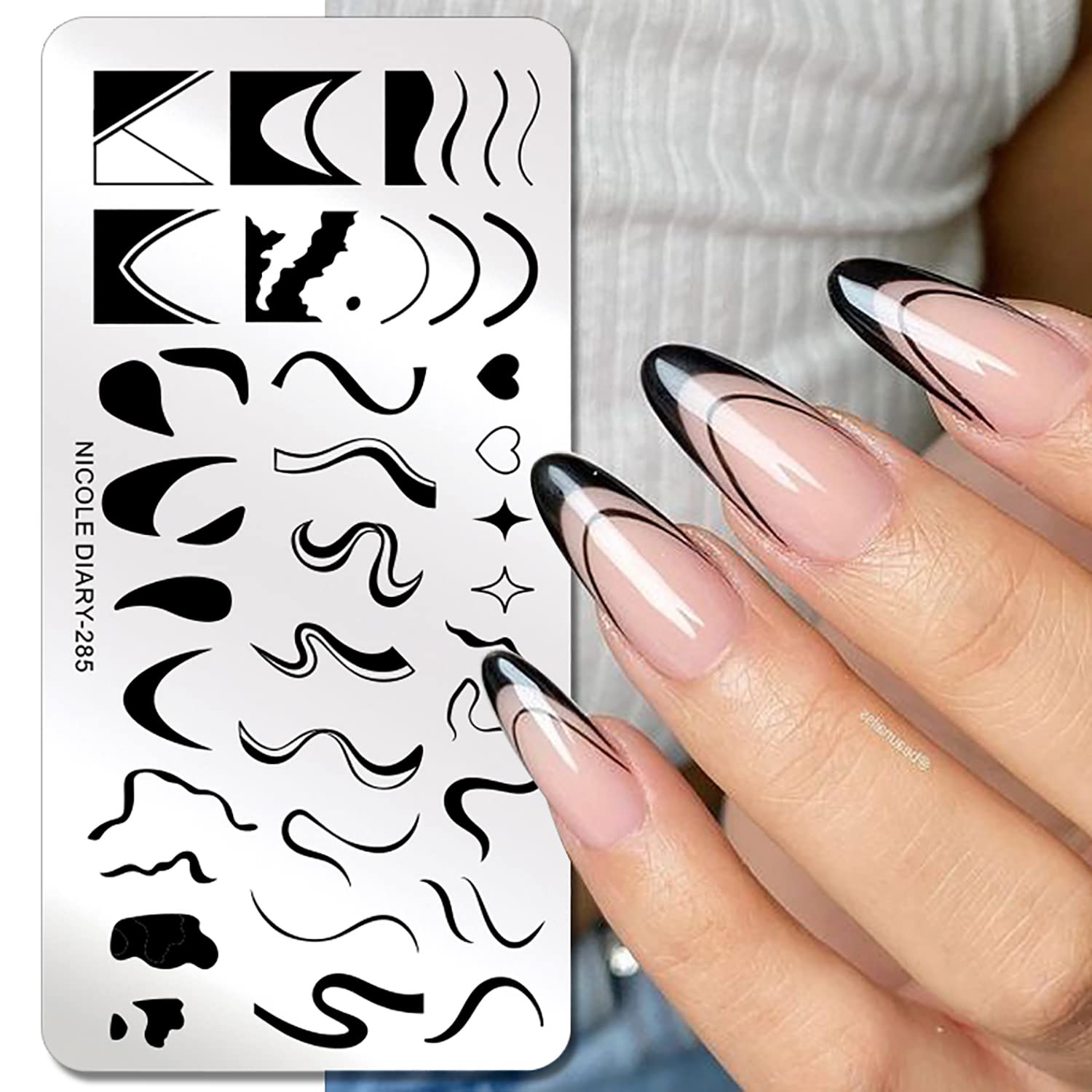 1 Pcs French Nail Stamp Template Wavy Striped Tip Nail Stamping Plates Heart Nail Design Stencil