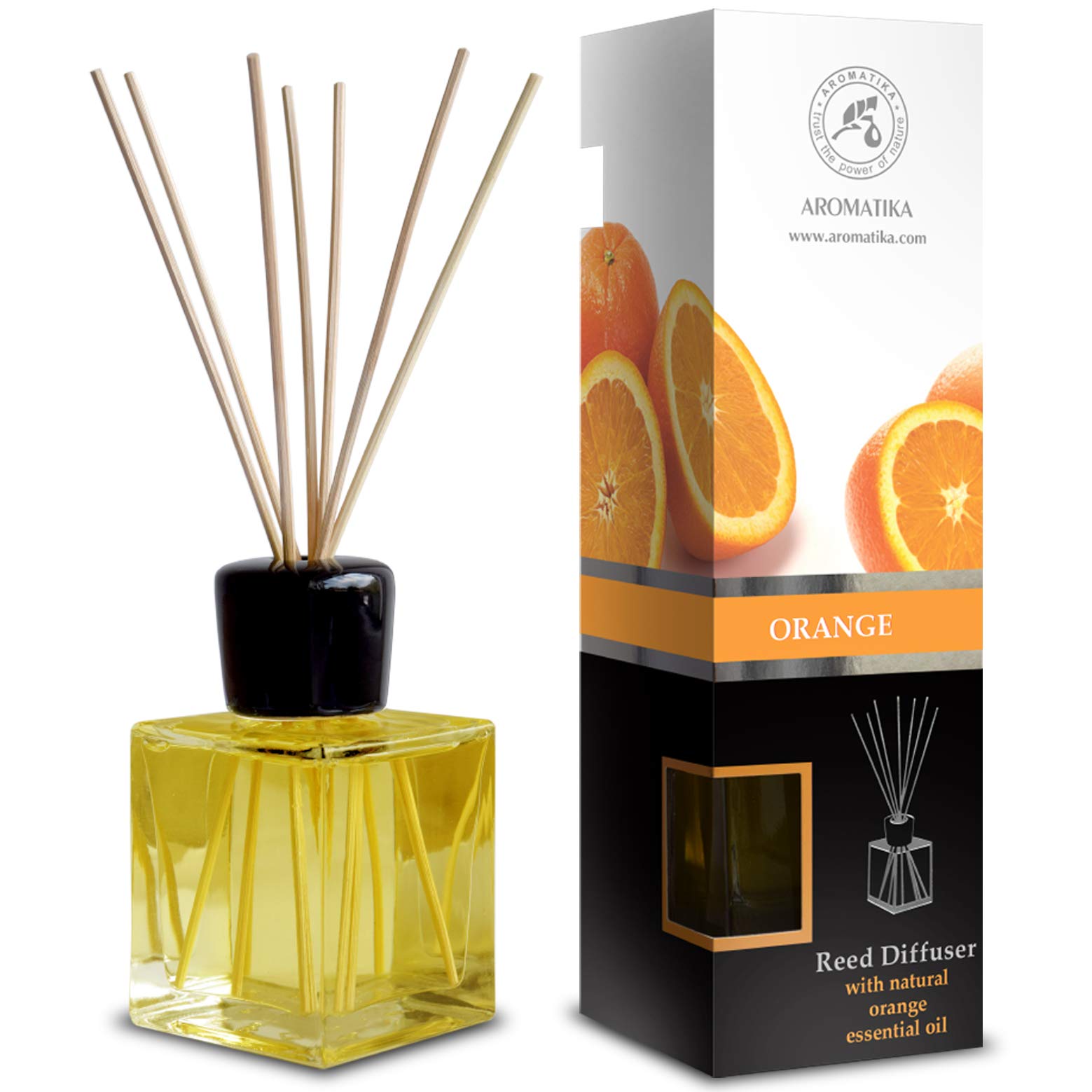 Orange Reed Diffuser Natural Essential Orange Oil 200ml - Fresh & Long Lasting Home Fragrance - Gift Set with Bamboo Sticks - Best for Aromatherapy - Spa - Home - Kitchen - Bath - Office