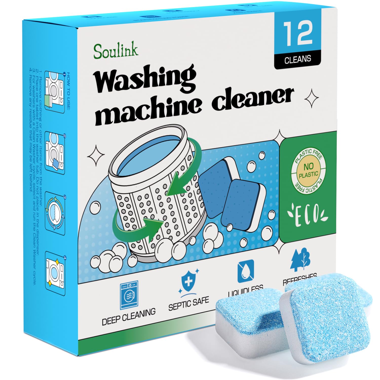 Washing Machine Cleaner with Odor Blasters, 12 Count - Deep Cleaning Tablets For HE Front Loader & Top Load Washer