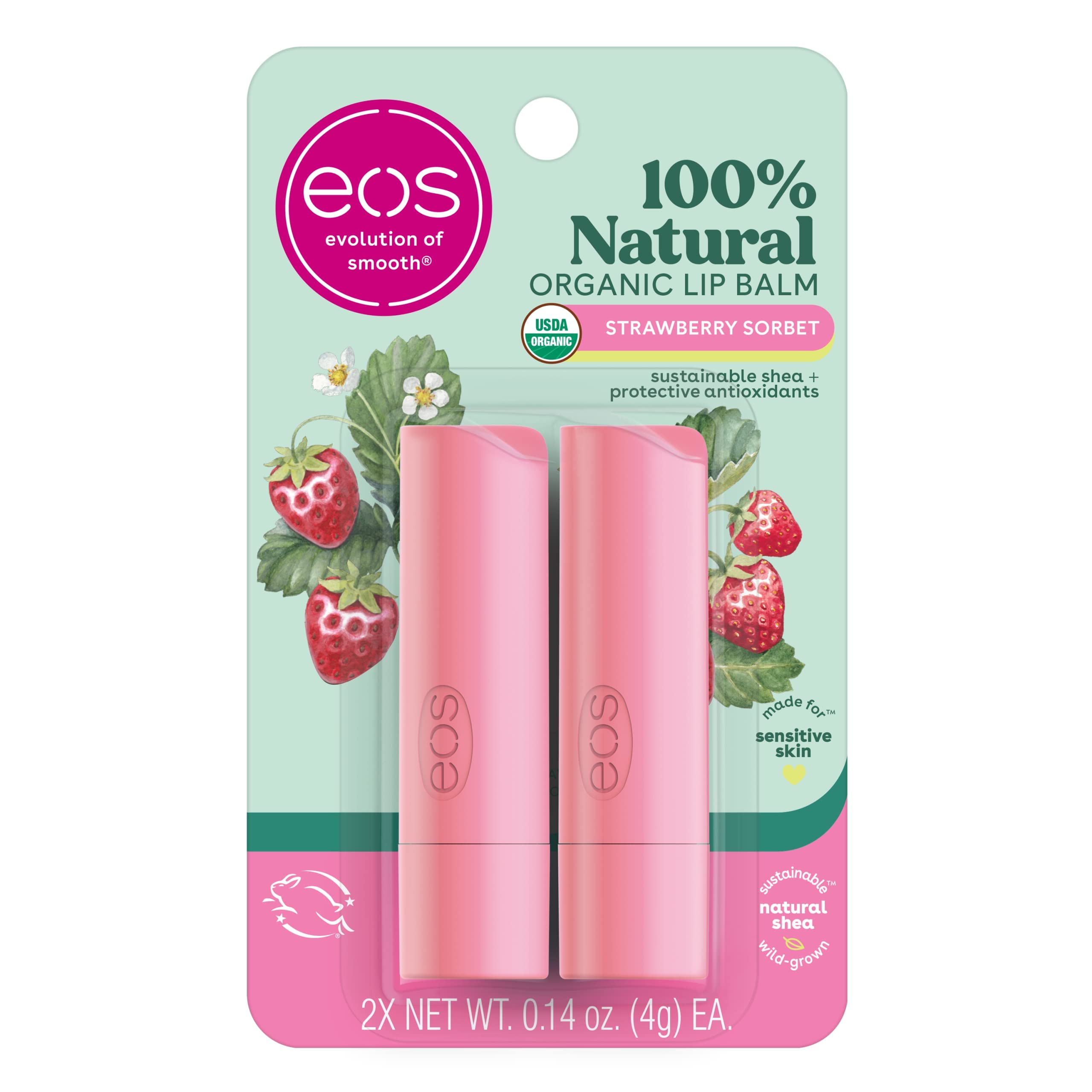 Eos USDA Organic Strawberry Sorbet Lip Balm 2-Pack 4 g