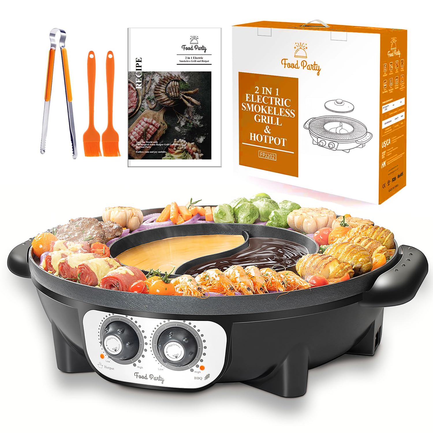 Food Party 2 in 1 Electric Smokeless Grill and Hot Pot