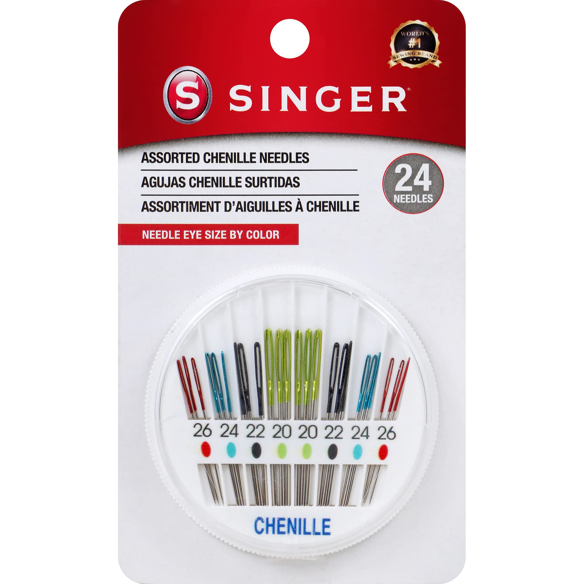 Singer Chenille Color Eye Needles 24/Pkg-Sizes 20, 22, 24 And 26 -01789