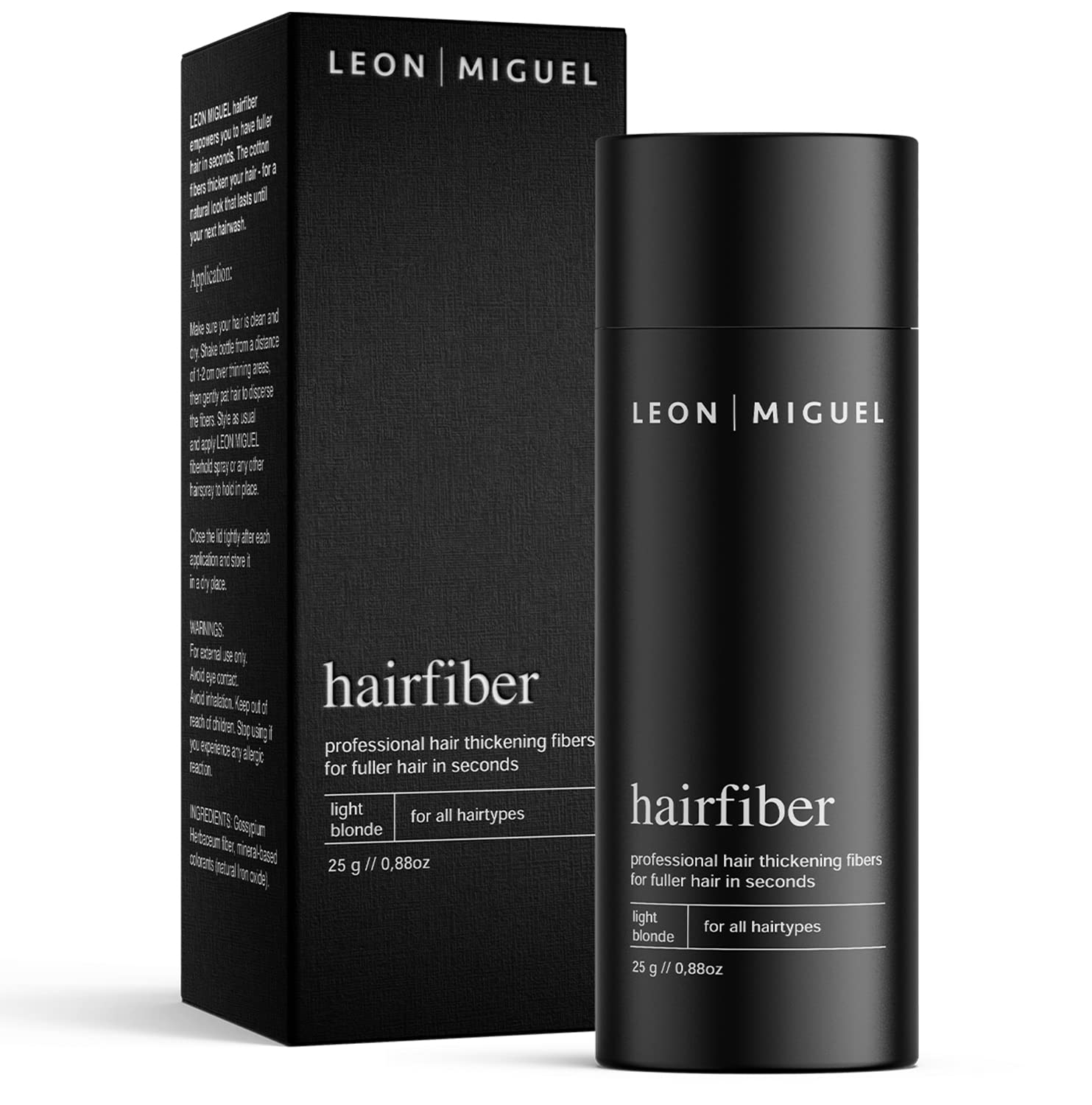 LEON MIGUEL Hair Fiber - Premium Hair Thickener – Immediately Conceals Receding Hairlines, Hair Loss, Balding Areas and Thinning Hair – Hair Powder | 25g (LIGHT BLONDE)