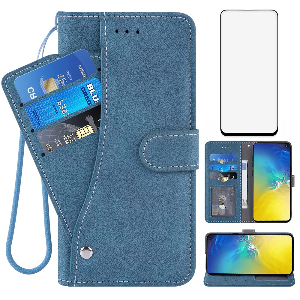 Asuwish Samsung Galaxy S10E Wallet Case,Leather Phone Cases with Credit Card Holder Slot Kickstand Stand Slim Rugged Flip Folio Protective Cover for Samsung Galaxy S 10E GS10E 10SE Girls Men Blue