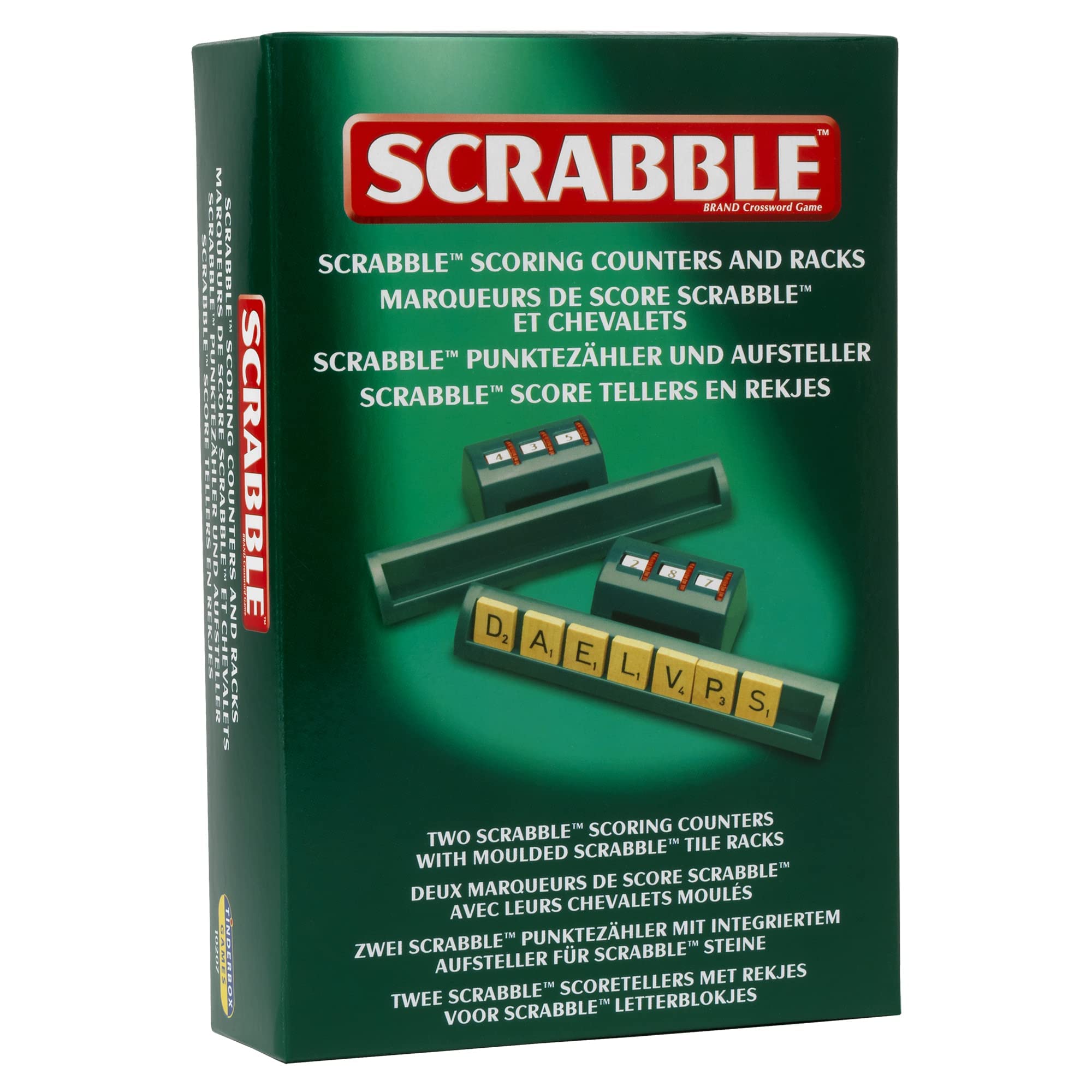 Ideal | Scrabble: Pack of 2 Classic Scoring Counters and Moulded Tile Racks | Classic Games | Word Games | For 2-4 Players | Ages 10+, Green