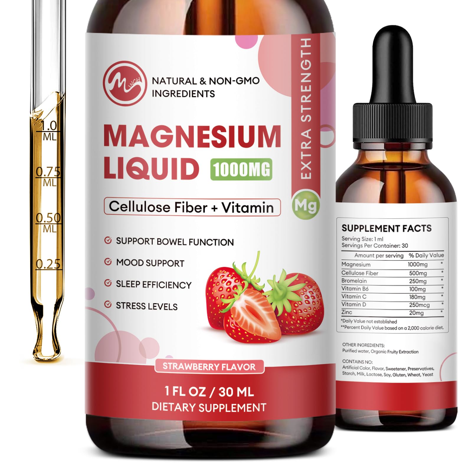 (2 Pack) Magnesium Glycinate Supplement, Liquid Drops with Magnesium Glycinate 1000mg, Fiber 500mg, Bromelain, Vitamin B,C,D - Promotes Nerve, Bowel, Relaxation Function