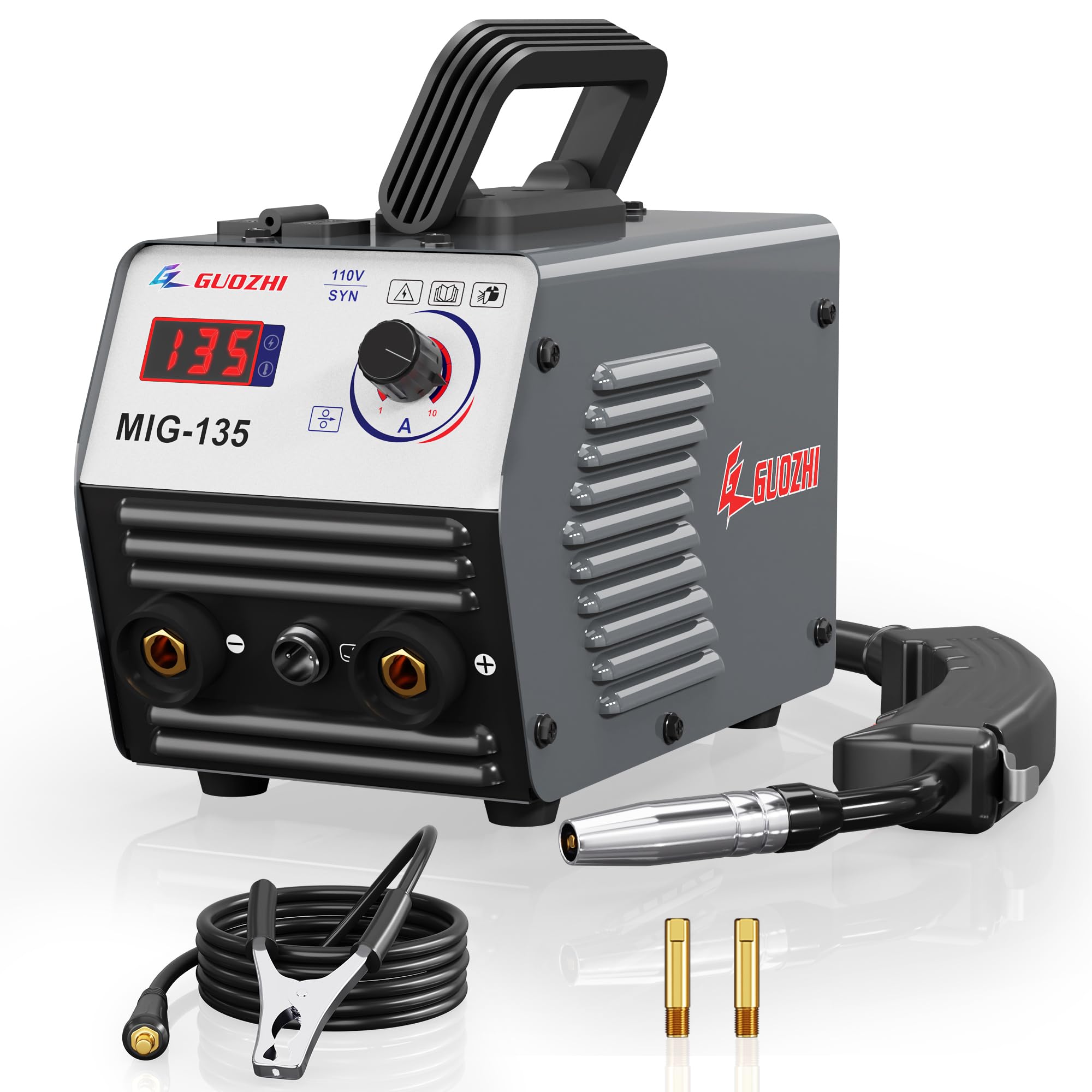 GZ GUOZHI MIG Welder 135Amp 110V Gasless Flux Core MIG Welding Machine IGBT Inverter Portable Welder Machine with Welding Gun