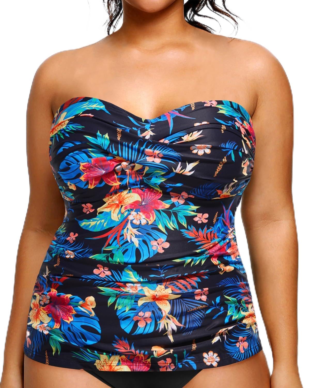 Aqua EvePlus Size Tankini Top Only Bandeau Swim Top Strapless Swimsuit Top Twist Front Bathing Suit Top No Bottom