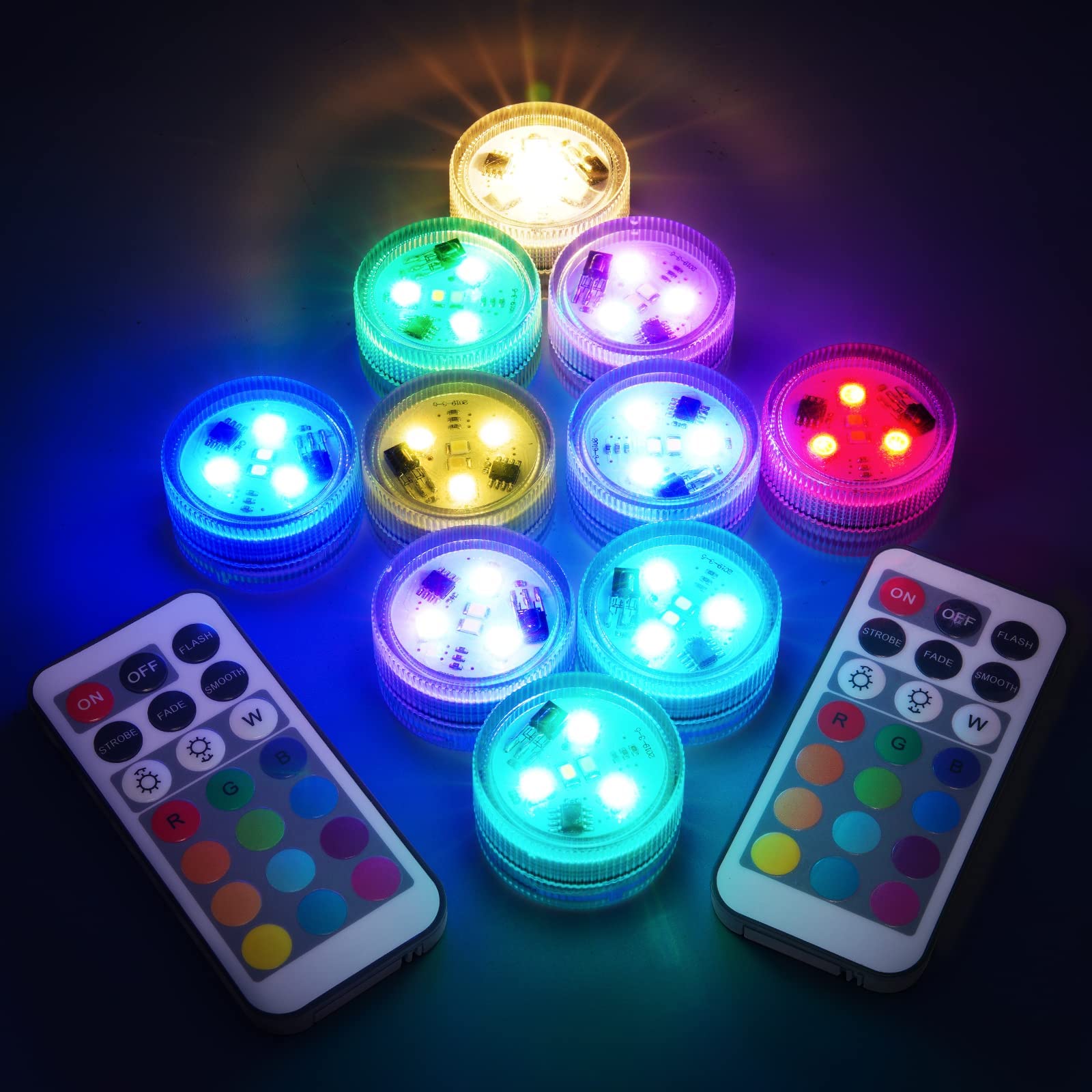 Small Submersible LED Lights with Remote, Pool Lights for Party Events, Waterproof LED Tea Lights for Vase Fishtank Wedding Halloween Christmas Decoration (White, 10-Pack)