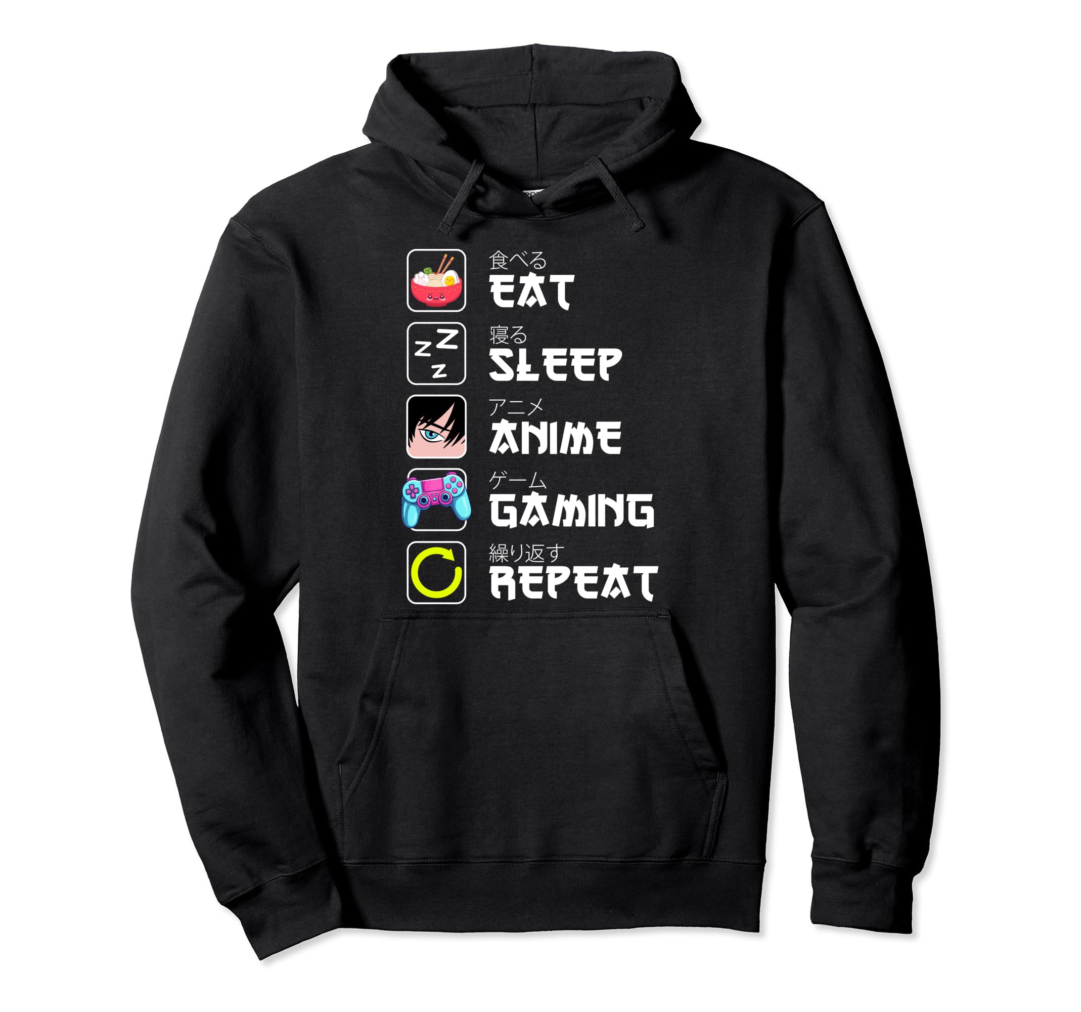 Eat Sleep Anime Gaming Repeat Anime Gifts Men Boys Anime Pullover Hoodie