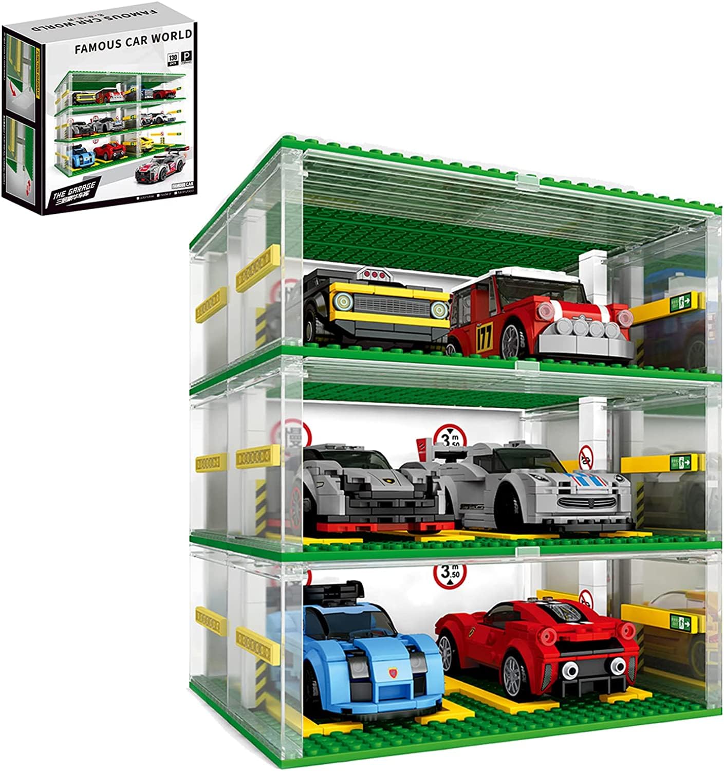 Parking Garage for Speed Champions Race Car, DIY 3-Layer Parking Display Case Building Blocks Set (Not Include Race Car Model)