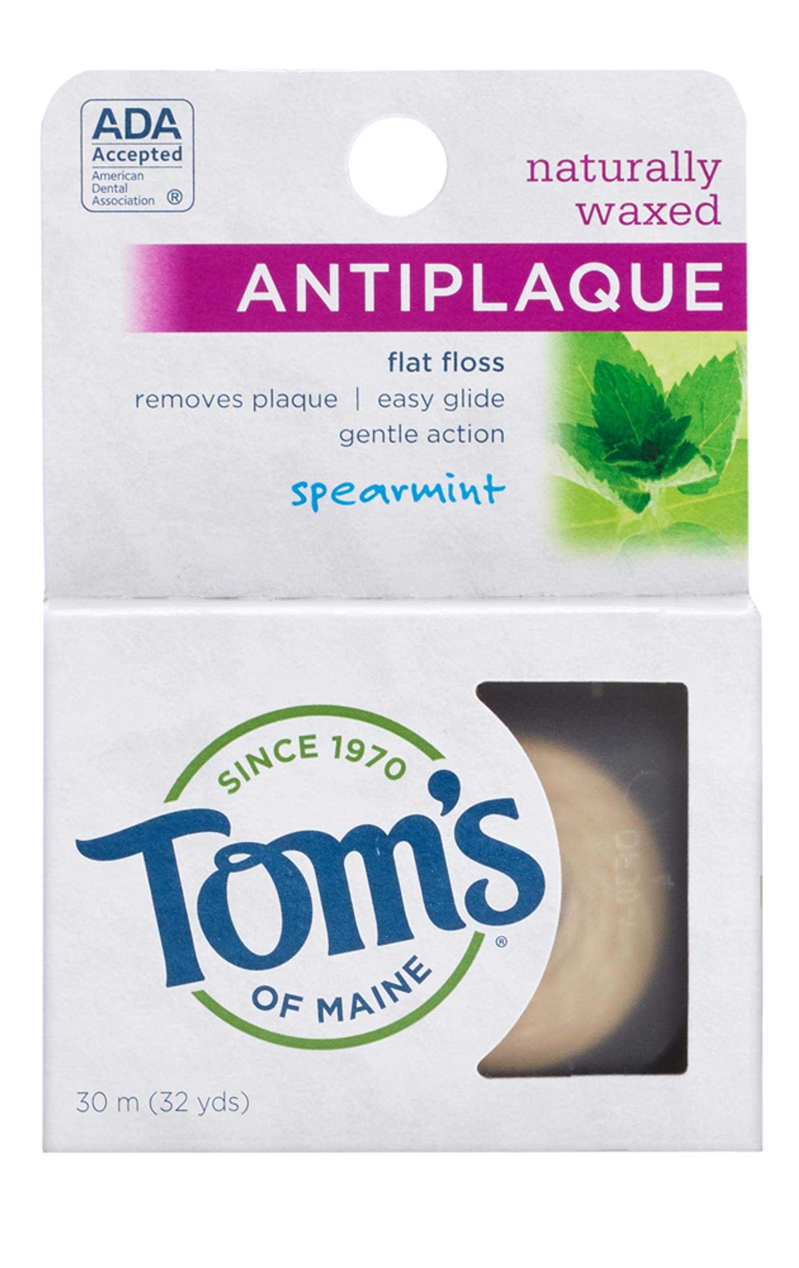 Tom's of MaineNaturally Waxed Antiplaque Flat Dental Floss, Spearmint, 32 Yards