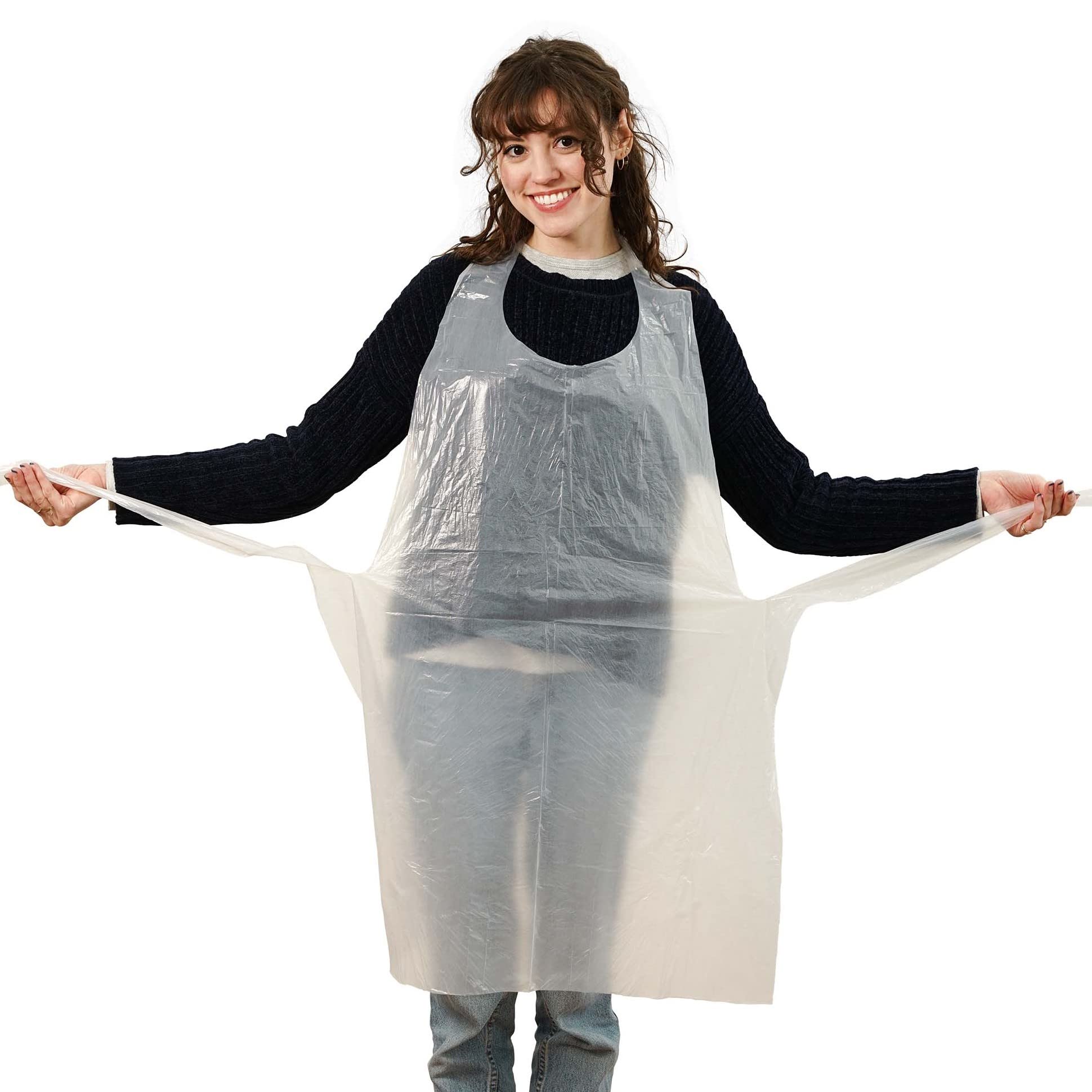 Stock Your Home Disposable Plastic Aprons (100 Pack) - Waterproof Plastic Aprons Disposable Adults - Plain Aprons with Extra Long Ties - One Size Fits All Aprons for Servers - Painting Smocks -